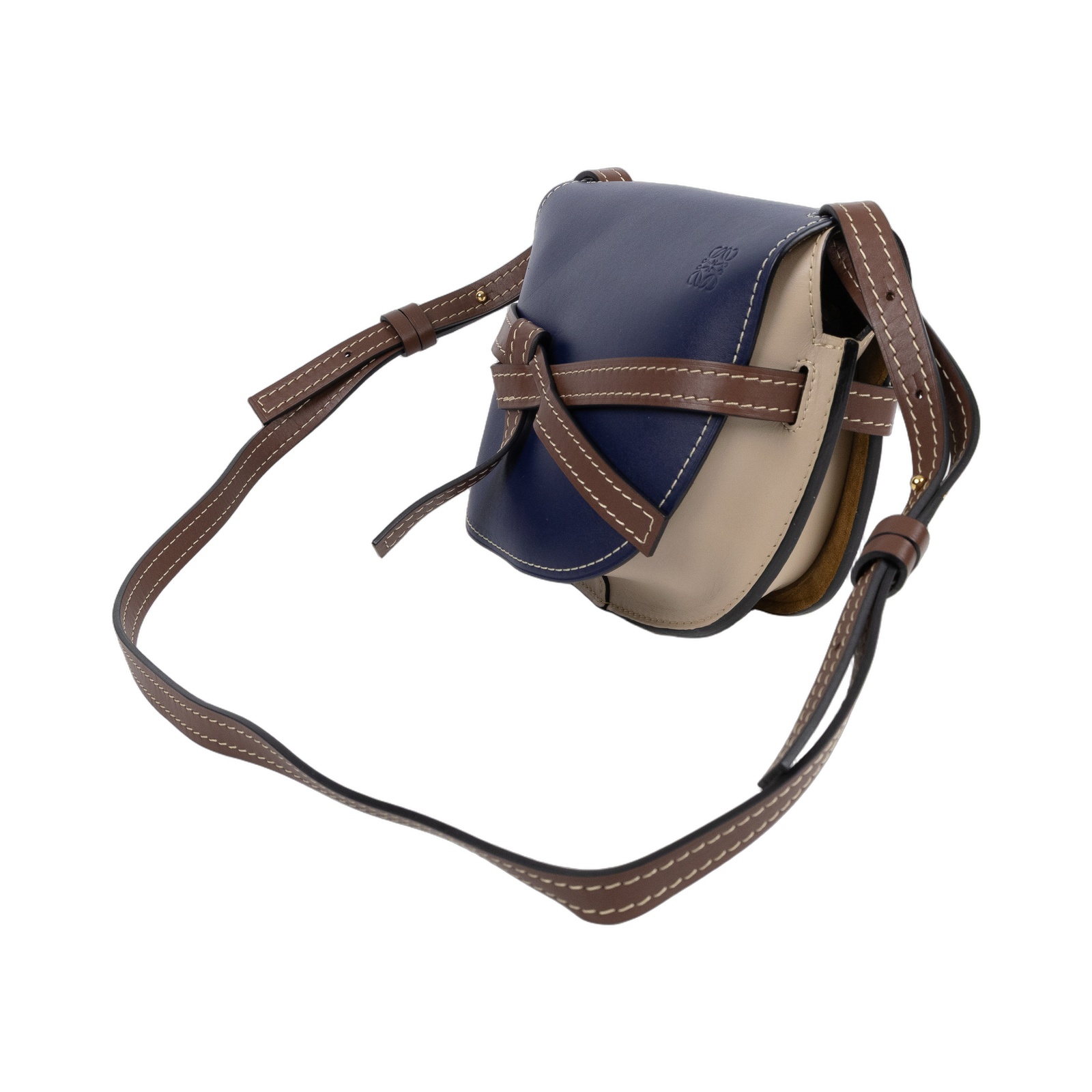 羅意威 LOEWE Gate SMALL 肩背包 斜背包 馬鞍包 321.54.T20 深藍拚米色GATE SMALL 防塵袋