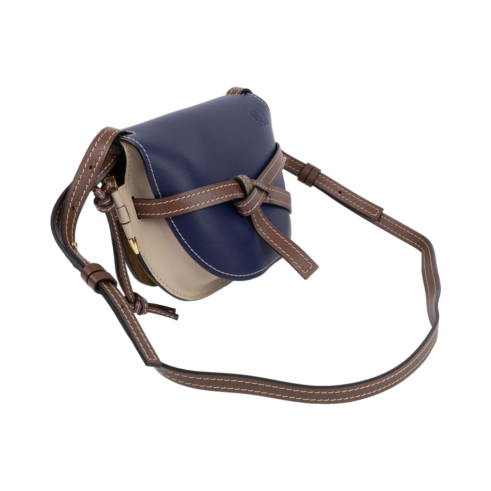 羅意威 LOEWE Gate SMALL 肩背包 斜背包 馬鞍包 321.54.T20 深藍拚米色GATE SMALL 防塵袋