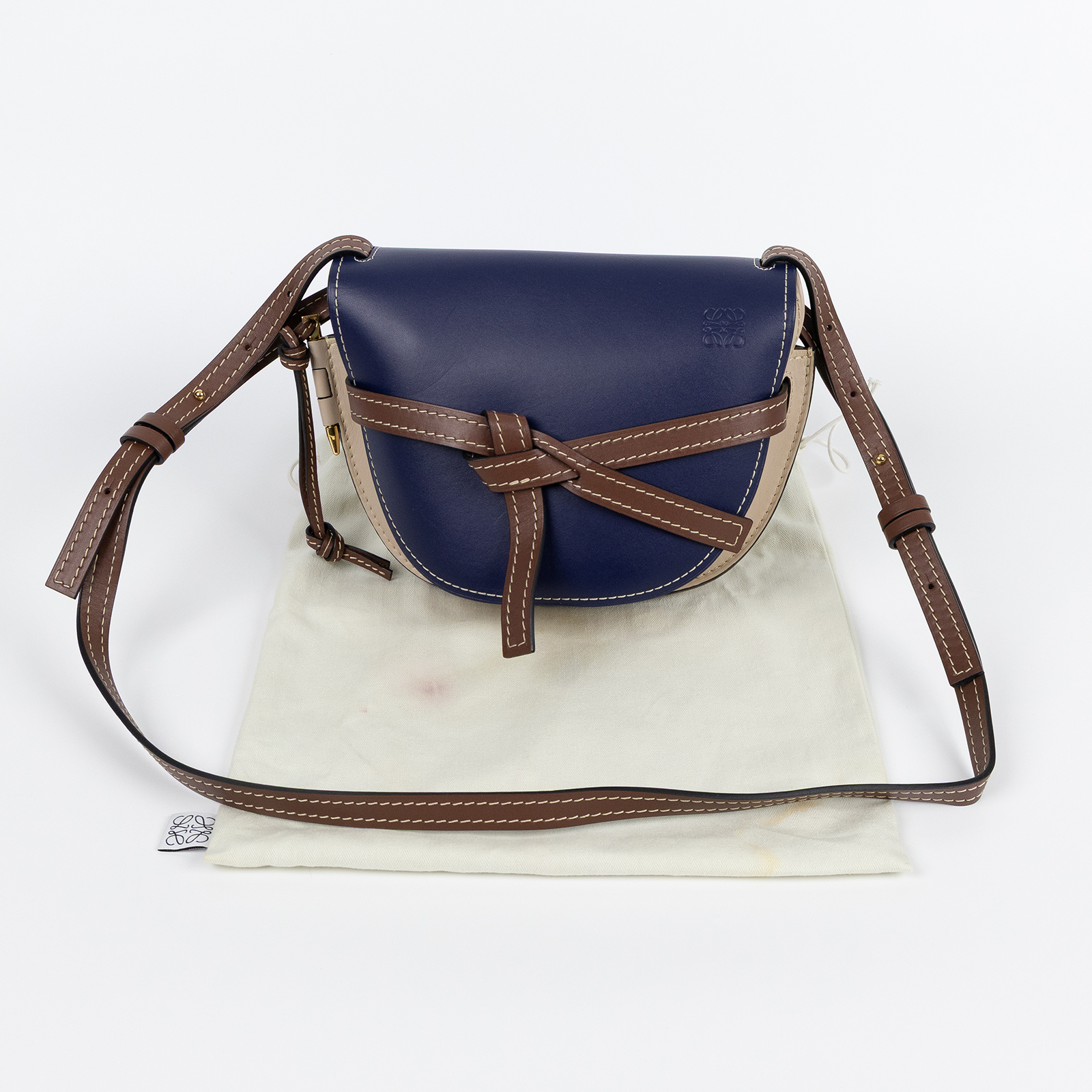 羅意威 LOEWE Gate SMALL 肩背包 斜背包 馬鞍包 321.54.T20 深藍拚米色GATE SMALL 防塵袋