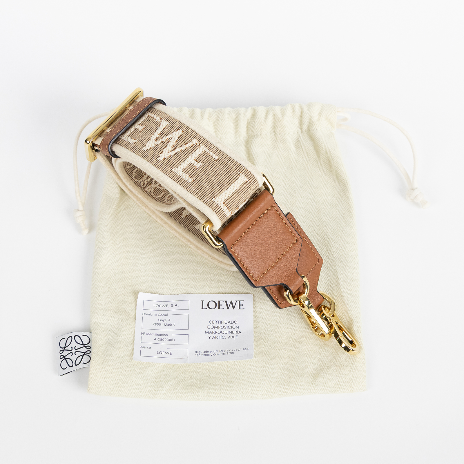 羅意威 LOEWE 緹花織 小牛皮 Anagram 肩帶 C073T87X01 棕帆布Anagram背帶 防塵袋