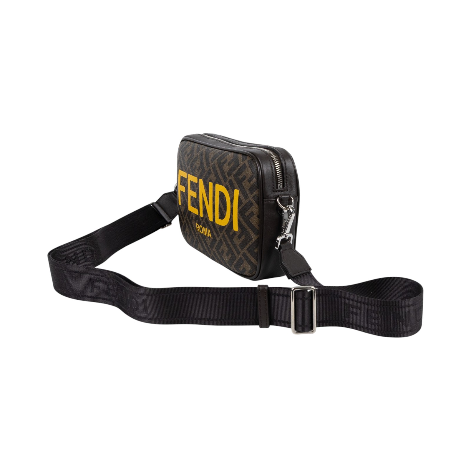 芬迪 FENDI FF ROMA 肩背包 斜背包 7M0286AJJ4 咖色老花黃LOGO相機包 防塵袋/背帶