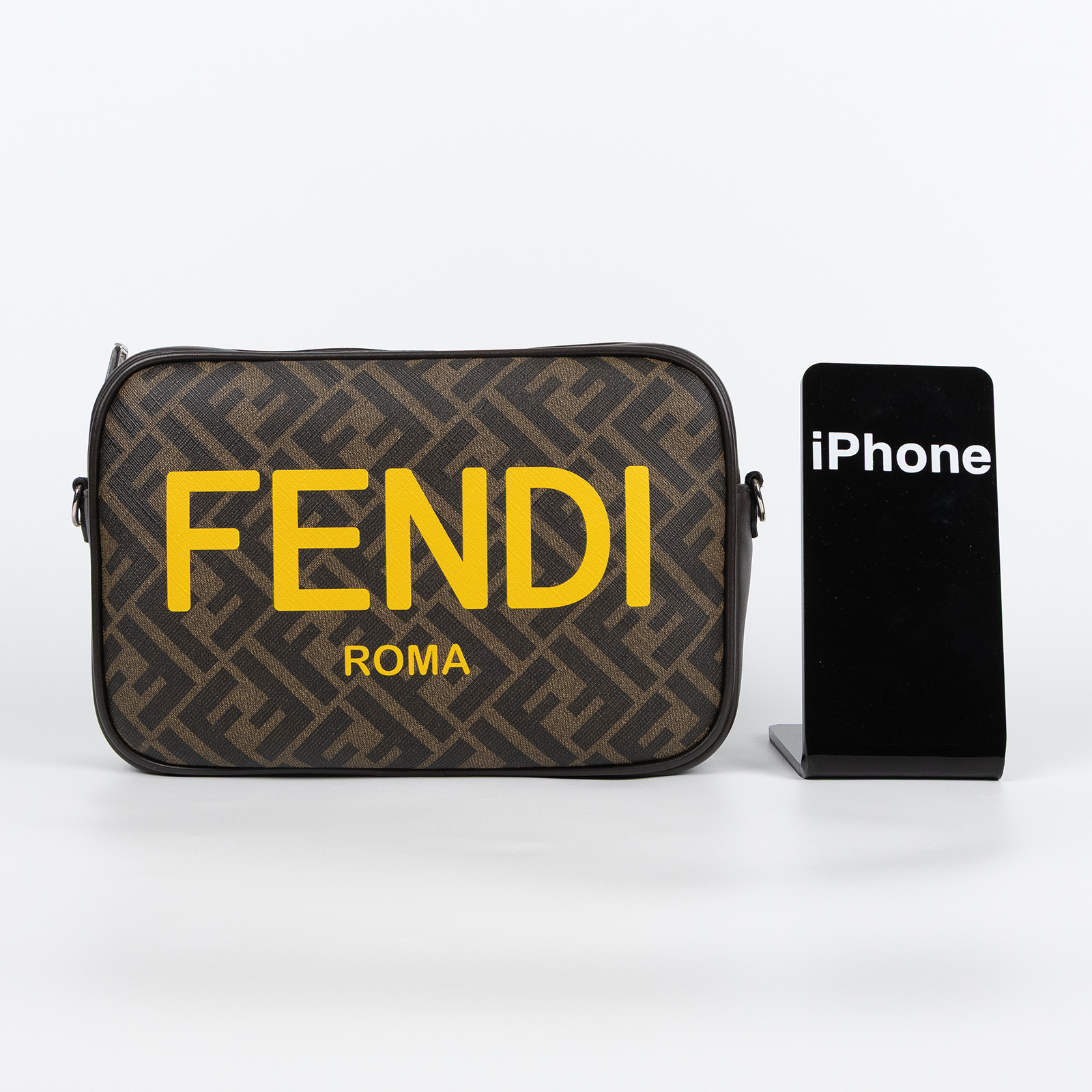 芬迪 FENDI FF ROMA 肩背包 斜背包 7M0286AJJ4 咖色老花黃LOGO相機包 防塵袋/背帶