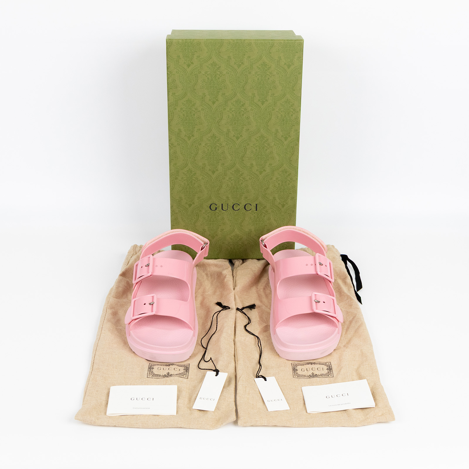 古馳 GUCCI GG Dad Sandals 涼鞋 660243_38 粉果凍勃肯拖鞋 原廠盒子/防塵袋