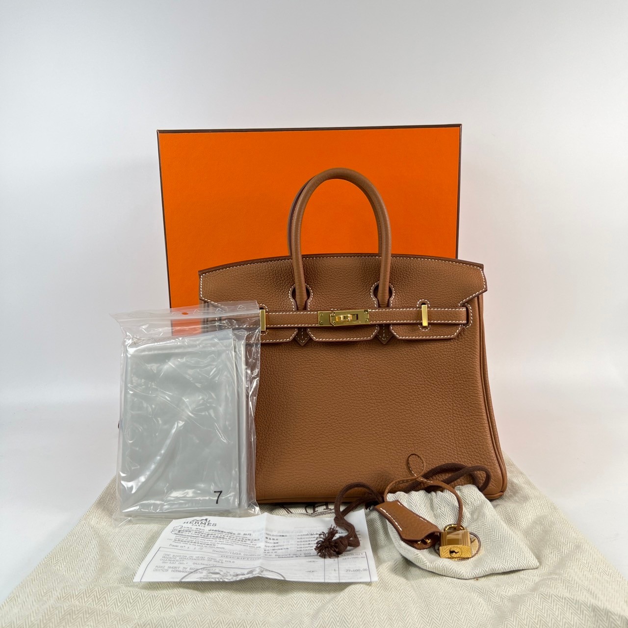 愛馬仕 Hermès Birkin Bag 柏金包 25 BK25 U刻 金棕金BIRKIN25 TOGO 防塵袋/原廠盒子/鎖組/購買證明/雨衣