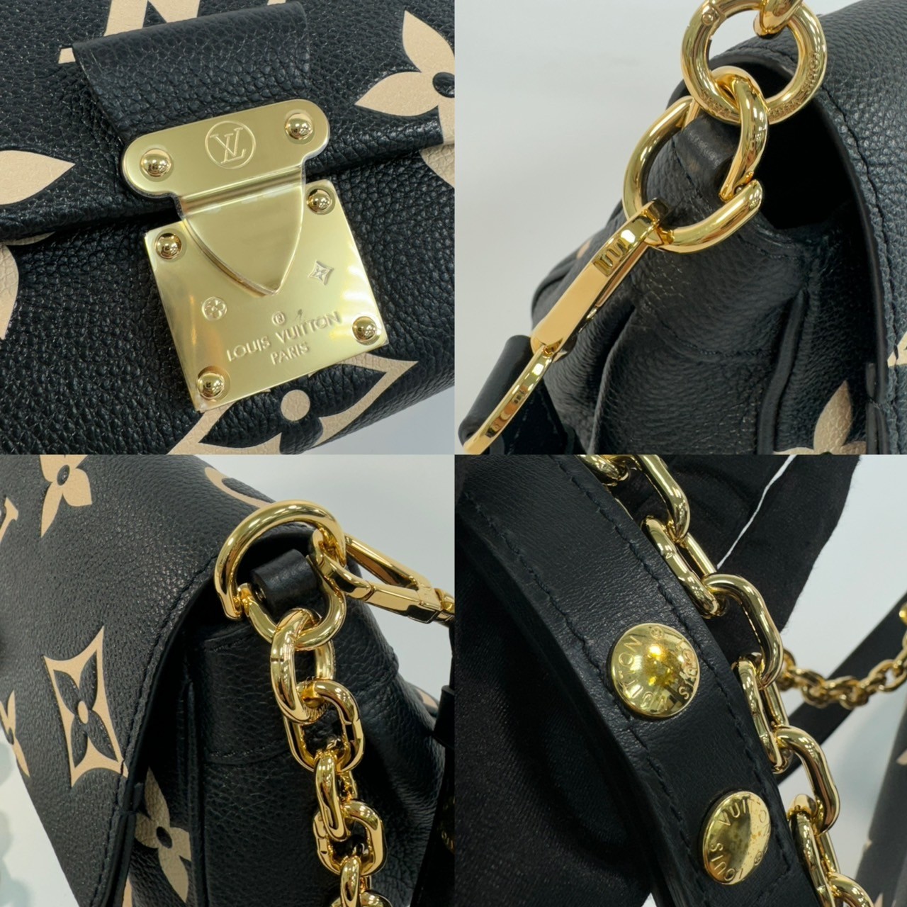 路易威登 LOUIS VUITTON Favorite 長型 肩背包 柔軟粒面皮革 黑色 米白色 M45859 晶片款 黑原花FAVORITE 原廠盒子/防塵袋