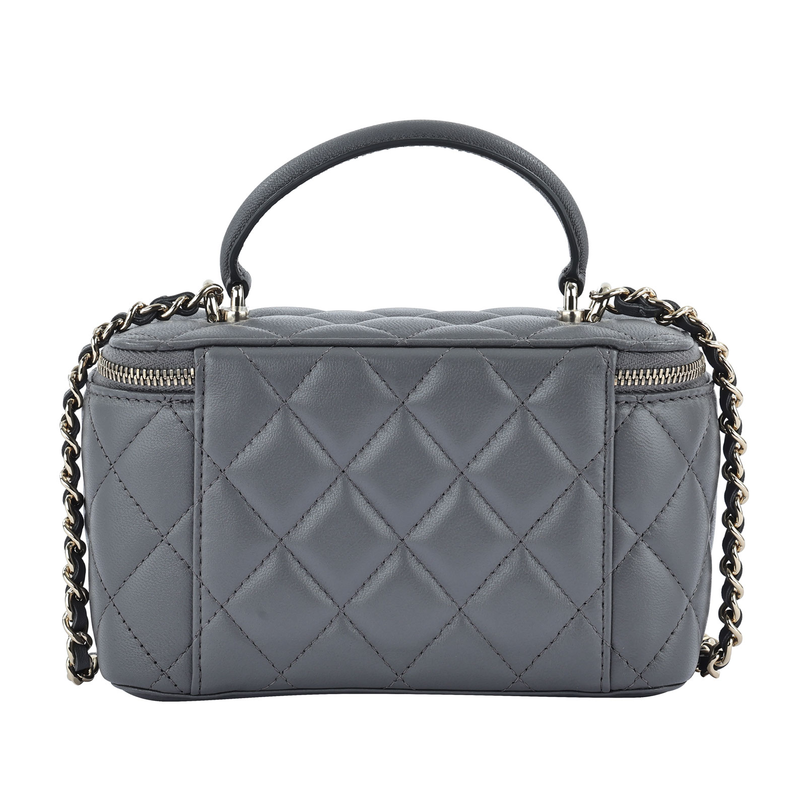 香奈兒 CHANEL Vanity Case 化妝箱 AP2199 晶片款 灰淡金羊皮 Vanity Case 化妝盒 防塵袋/影印購買證明