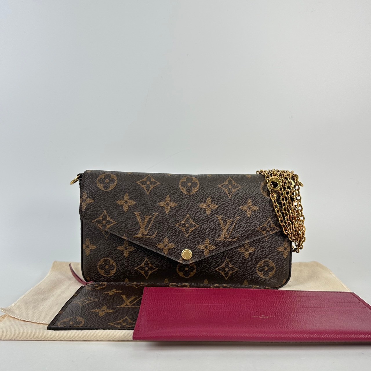 路易威登 LOUIS VUITTON Pochette Félicie 三合一鏈條包 紫紅色 M61276  防塵袋