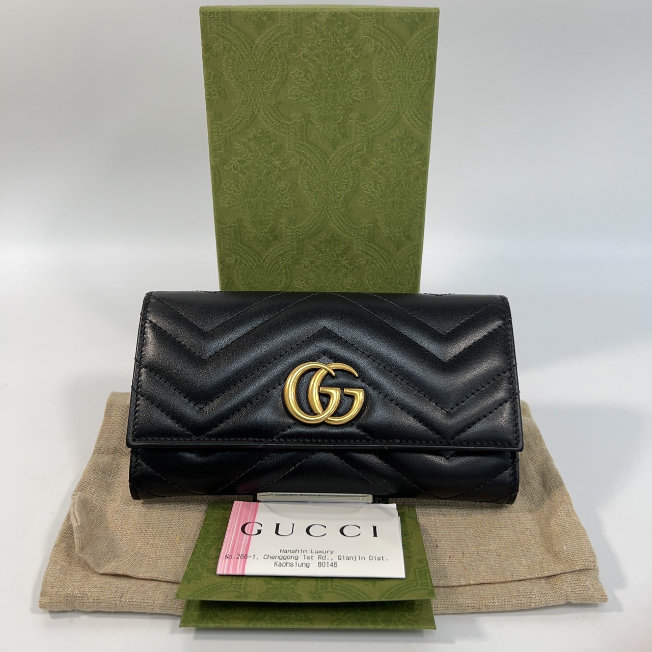 古馳 GUCCI GG Marmont 長短夾 錢包 443436 黑Marmont長夾 防塵袋/原廠盒子/購買證明