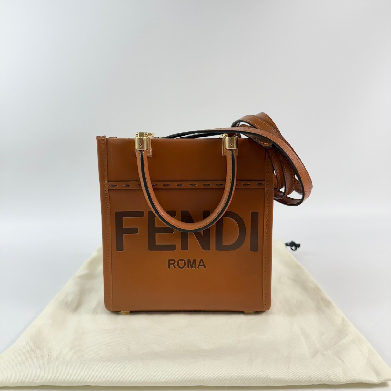 芬迪 FENDI Sunshine 手提袋 8BS092ALP3 焦糖MINI SUNSHINE 防塵袋