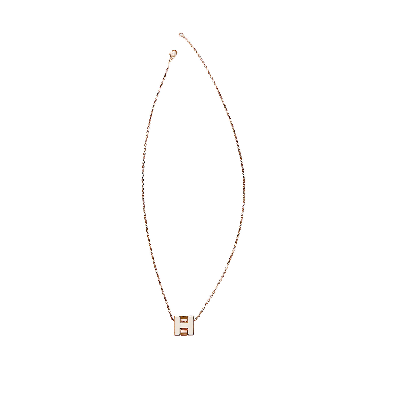 愛馬仕 Hermès Cage dH pendant  項鍊 CAGEDHPENDANT ST 01 19 奶茶立體H項鍊 原廠盒子