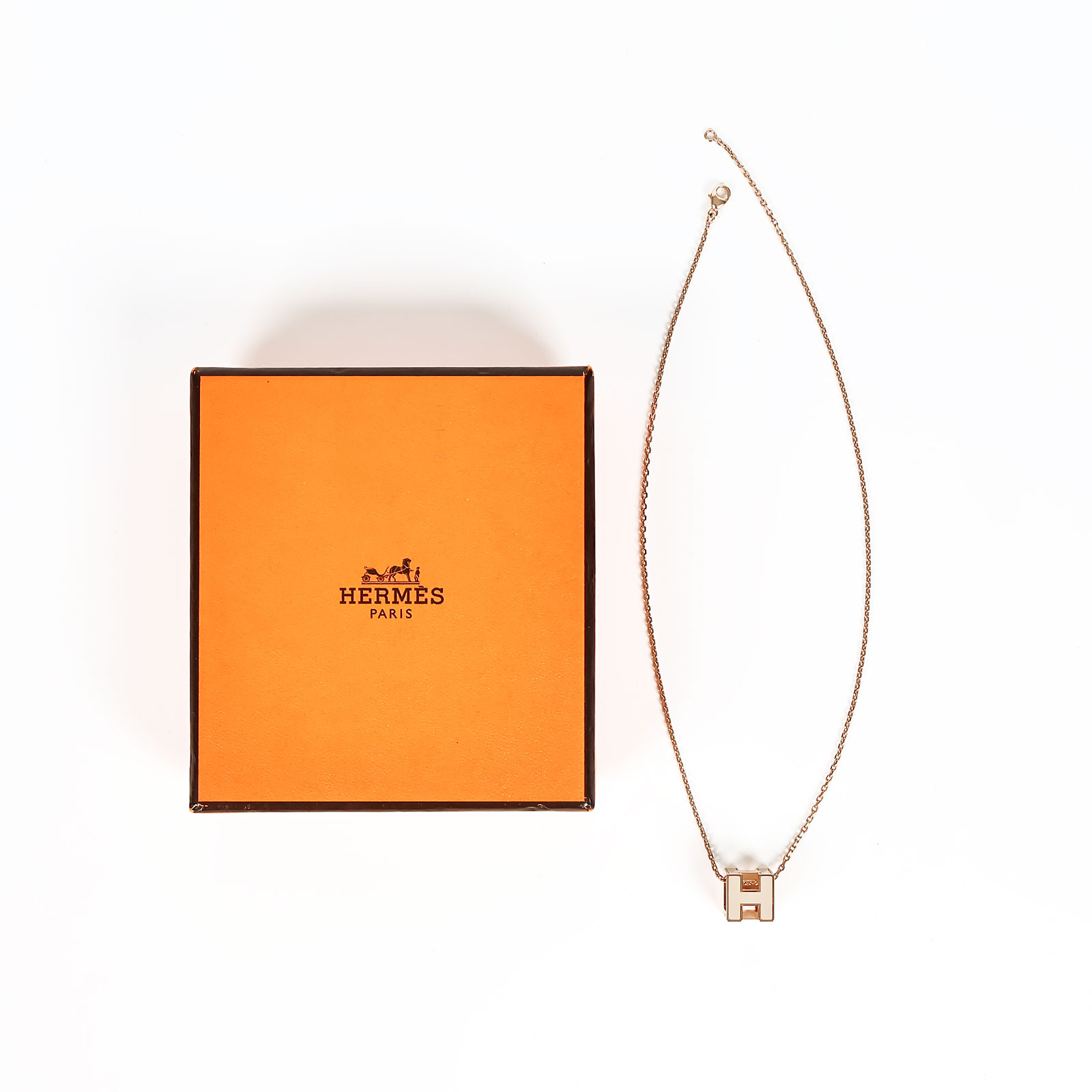 愛馬仕 Hermès Cage dH pendant  項鍊 CAGEDHPENDANT ST 01 19 奶茶立體H項鍊 原廠盒子