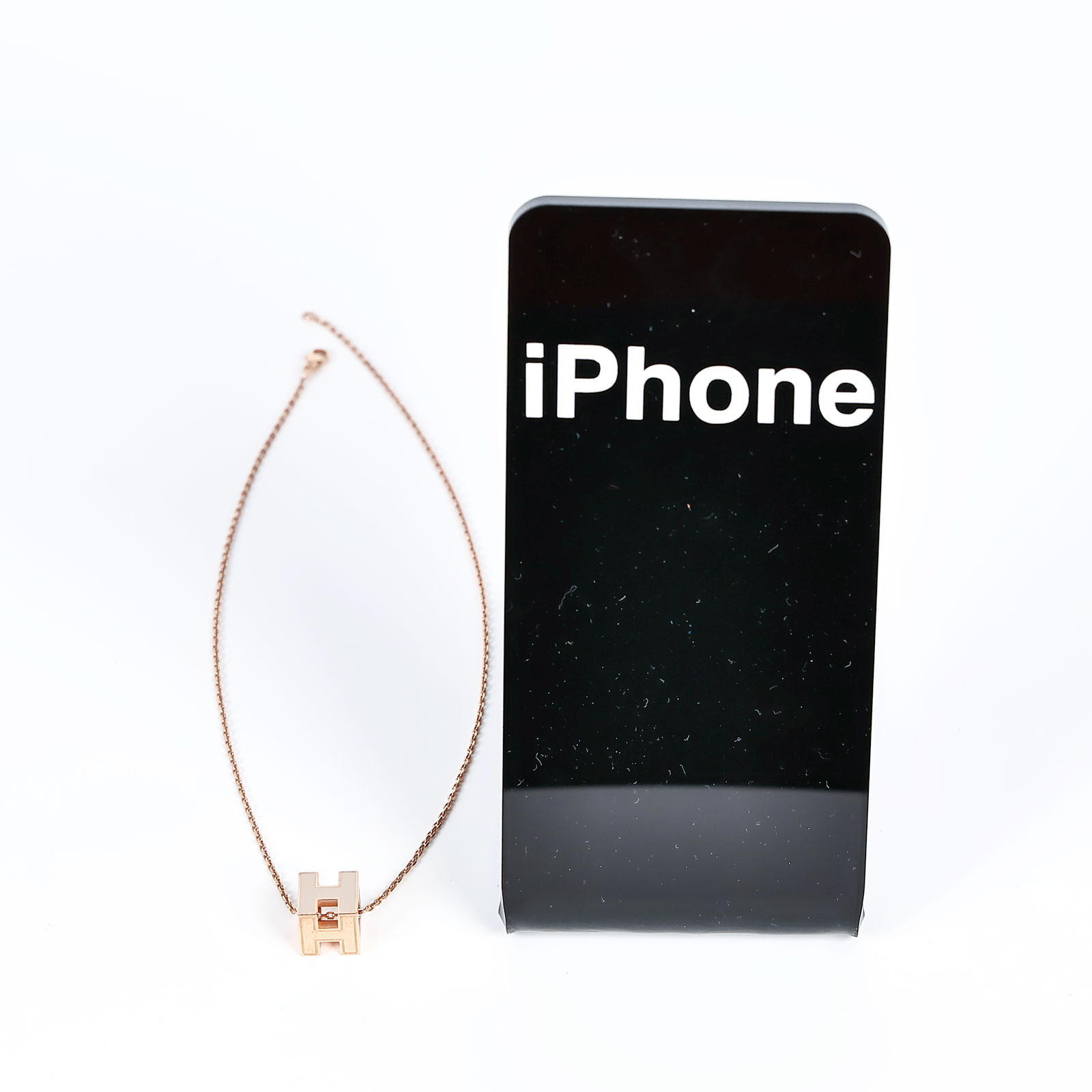 愛馬仕 Hermès Cage dH pendant  項鍊 CAGEDHPENDANT ST 01 19 奶茶立體H項鍊 原廠盒子