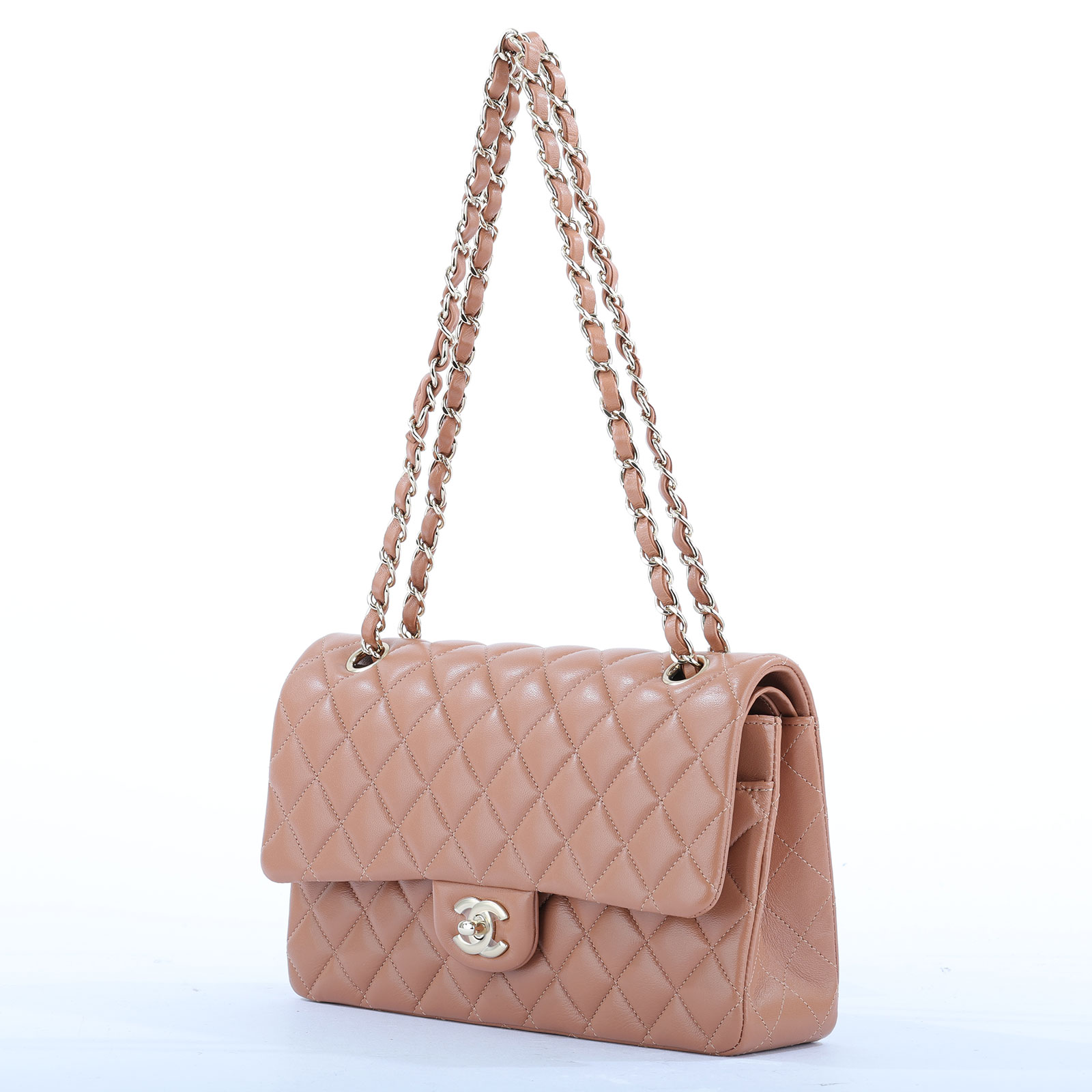 香奈兒 CHANEL Coco 25 肩背 斜背 口蓋包  晶片款 奶茶羊COCO25 防塵袋/原廠盒子