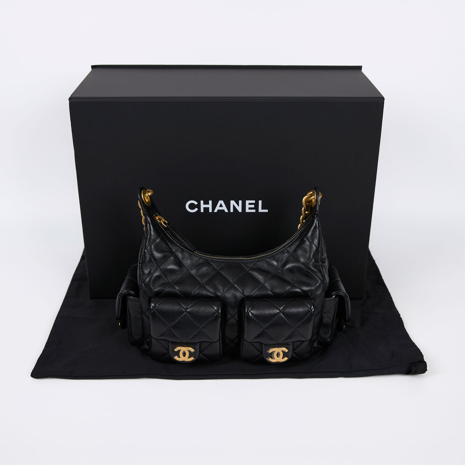 香奈兒 CHANEL 流浪包 AS5339 晶片款 黑多口袋HOBO AS5339 防塵袋/原廠盒子