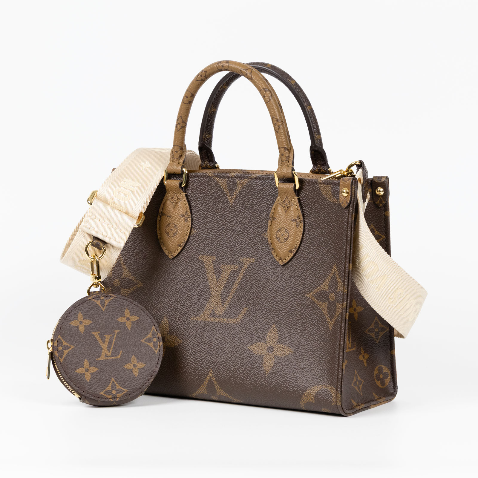 路易威登 LOUIS VUITTON OnTheGo PM 雙色帆布 手提 斜背包 M46373 晶片款  原廠盒子/防塵袋/背帶/零錢包