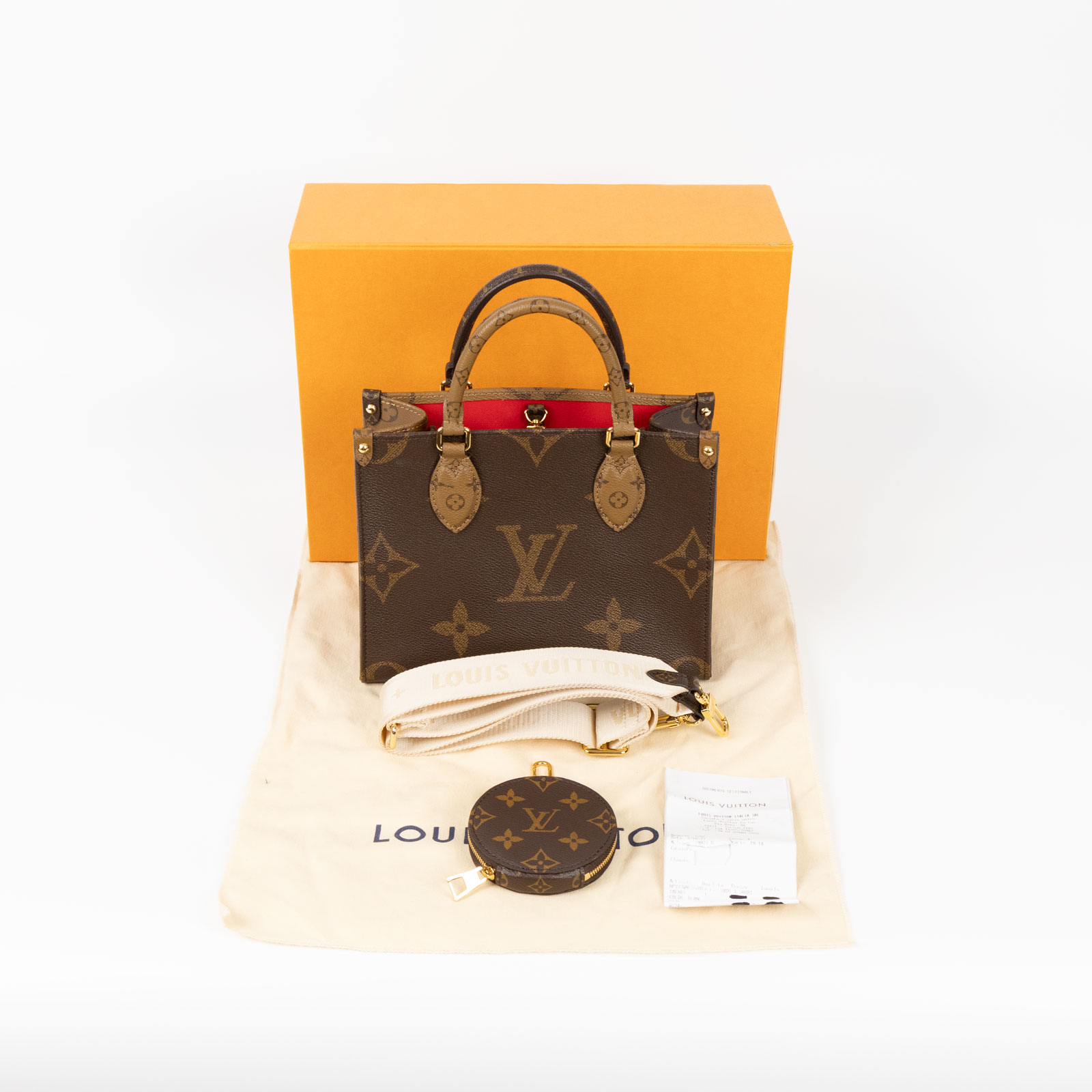 路易威登 LOUIS VUITTON OnTheGo PM 雙色帆布 手提 斜背包 M46373 晶片款  原廠盒子/防塵袋/背帶/零錢包