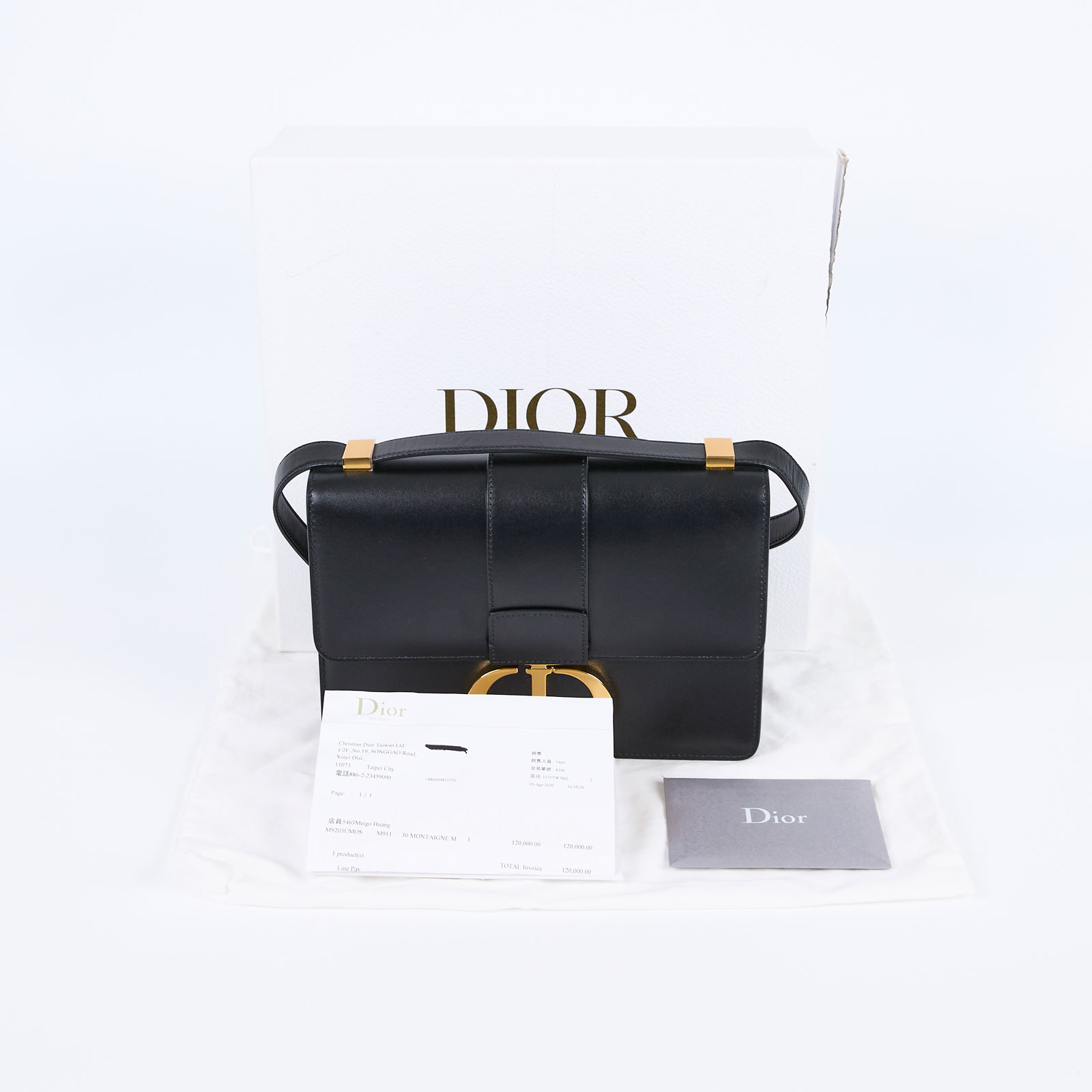 迪奧 CHRISTIAN DIOR 30 Montaigne 包 M9203UMOS 黑蒙田斜背 防塵袋/原廠盒子/保證卡/購買證明