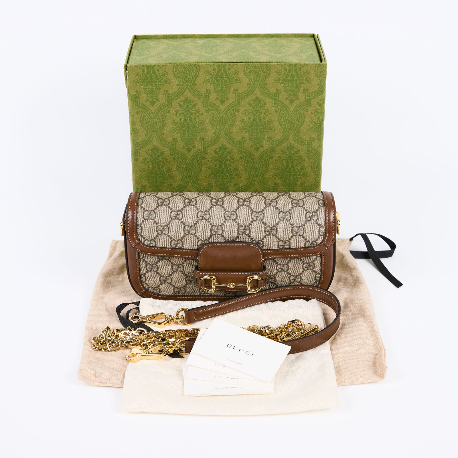古馳 GUCCI Horsebit 1955 手提包 小型 735178 棕Horsebit 1955 mini 原廠盒子/防塵袋/手提帶/鍊帶