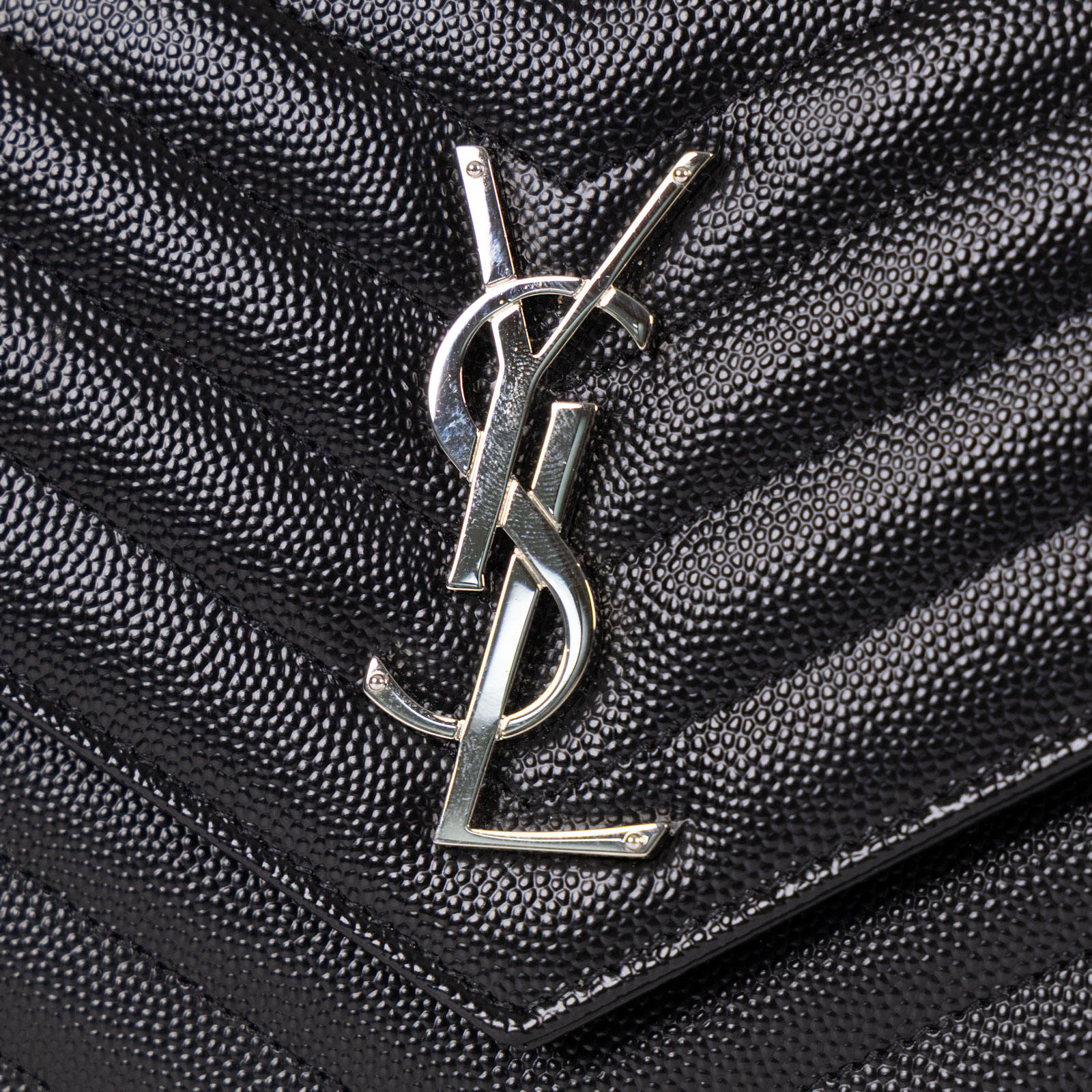聖羅蘭 YSL SAINT LAURENT Cassandre 經典粒面皮革 鏈條 錢包 377828BOW02 黑銀WOC 大款 防塵袋/原廠盒子/保證卡