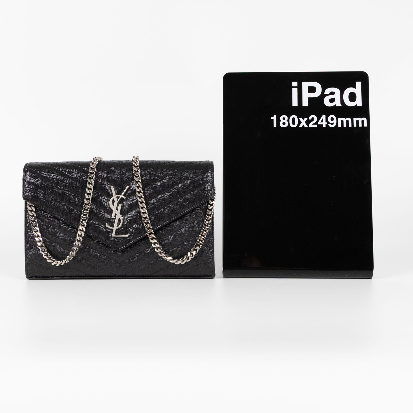 聖羅蘭 YSL SAINT LAURENT Cassandre 經典粒面皮革 鏈條 錢包 377828BOW02 黑銀WOC 大款 防塵袋/原廠盒子/保證卡