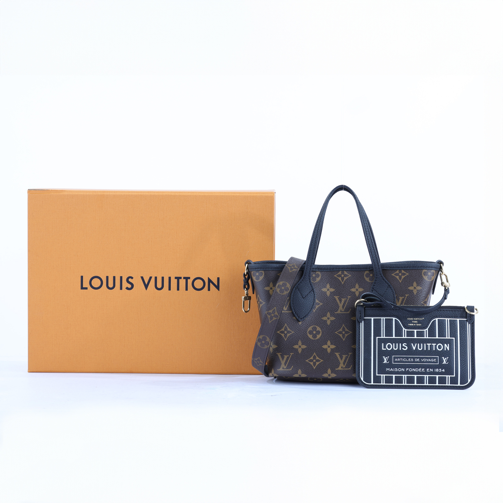 路易威登 LOUIS VUITTON 新款雙面設計 Neverfull Bandoulière Inside Out BB 托特包 黑色 M12099 晶片款  原廠盒子/防塵袋/內袋/背帶