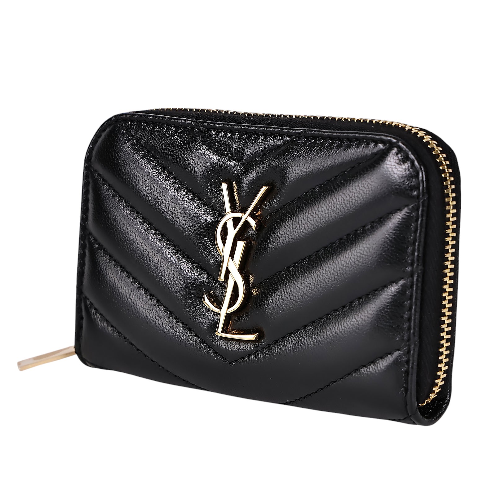 聖羅蘭 YSL SAINT LAURENT 拉鍊 零錢包 753788BOW01 黑金拉鍊零錢包 原廠盒子/防塵袋
