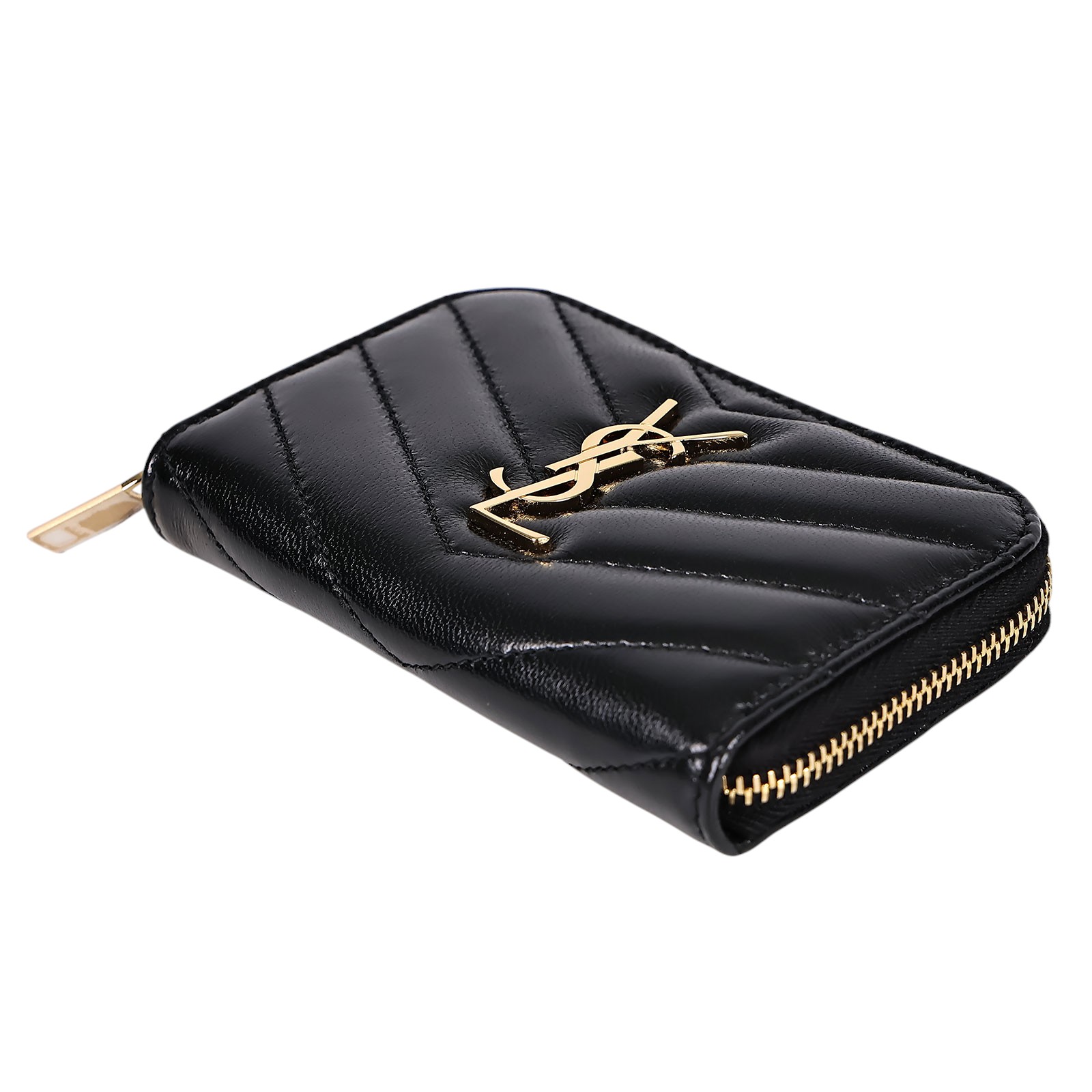 聖羅蘭 YSL SAINT LAURENT 拉鍊 零錢包 753788BOW01 黑金拉鍊零錢包 原廠盒子/防塵袋