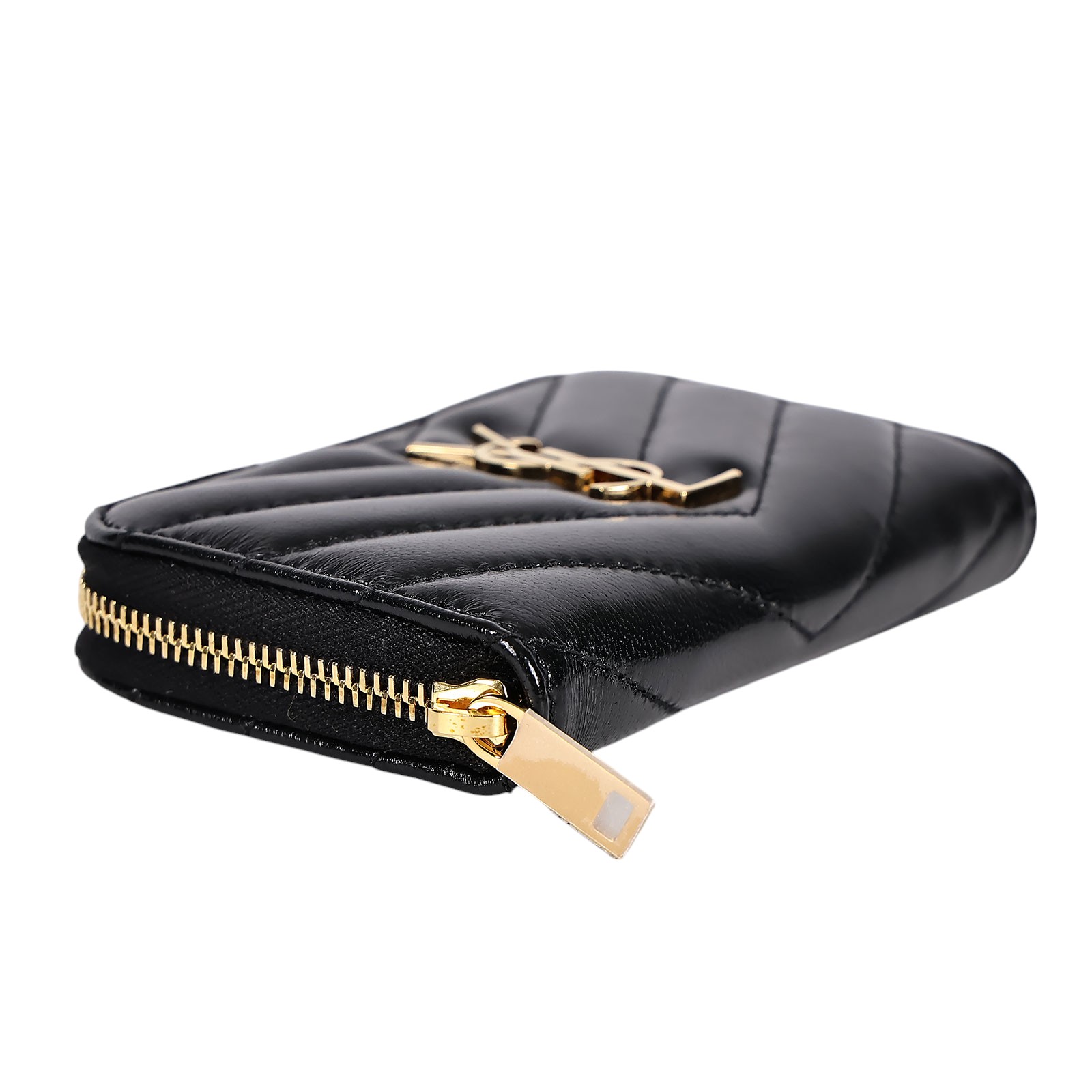 聖羅蘭 YSL SAINT LAURENT 拉鍊 零錢包 753788BOW01 黑金拉鍊零錢包 原廠盒子/防塵袋