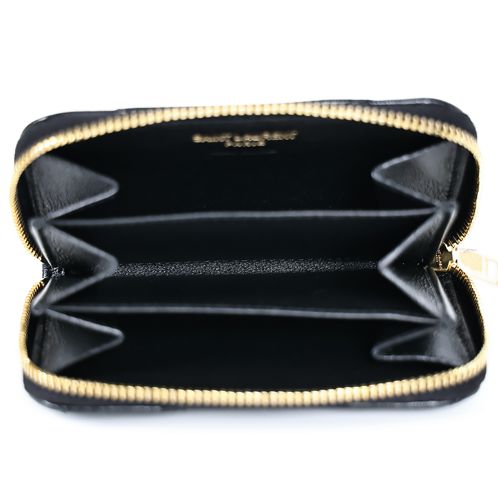 聖羅蘭 YSL SAINT LAURENT 拉鍊 零錢包 753788BOW01 黑金拉鍊零錢包 原廠盒子/防塵袋