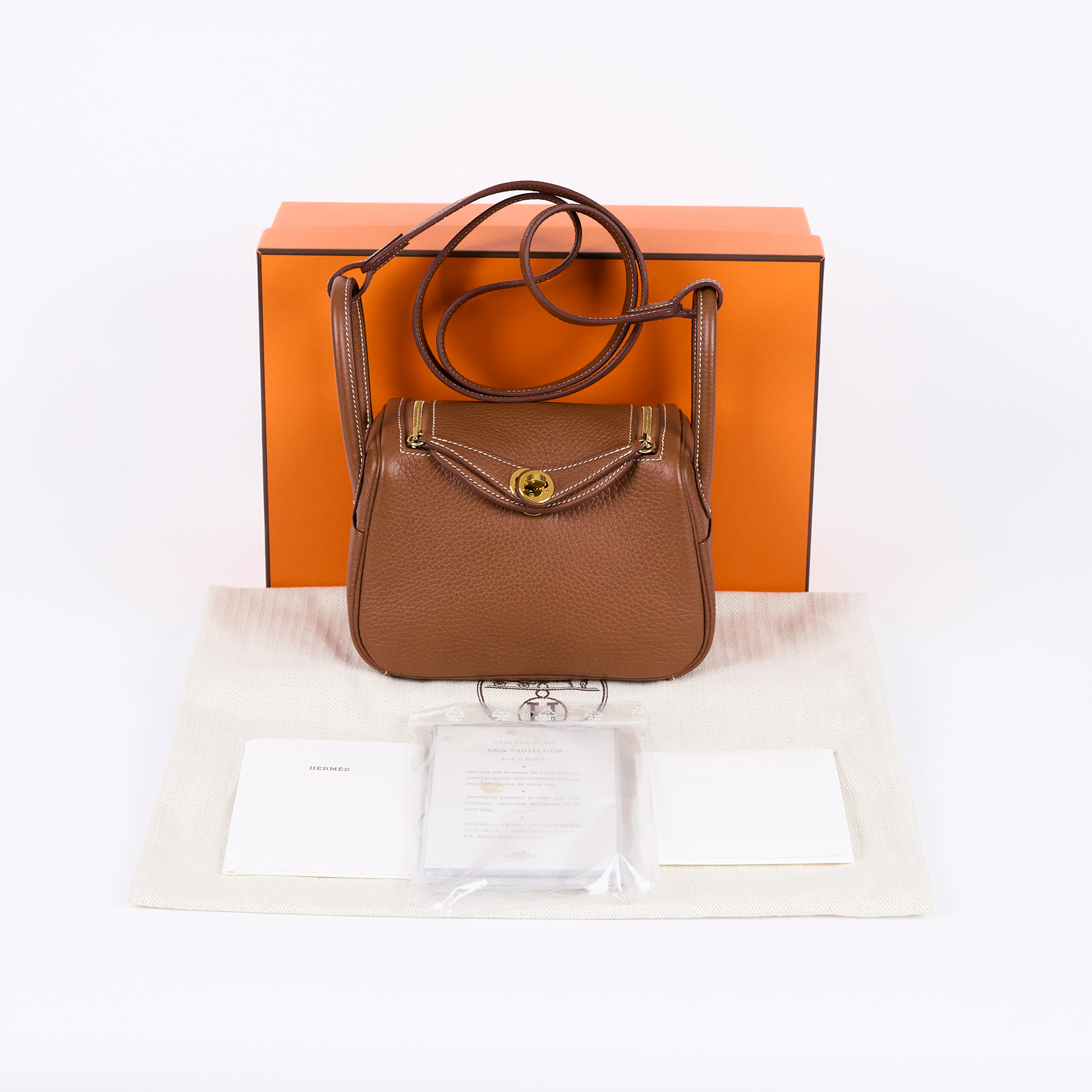 愛馬仕 Hermès Lindy 琳迪包 迷你 LDM Z刻 MINI LINDY金棕 防塵袋/原廠盒子
