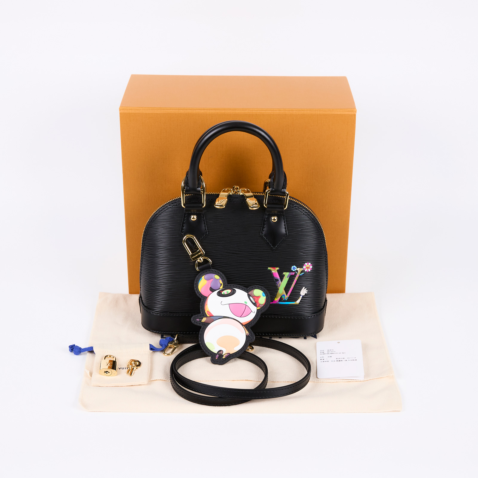 路易威登 LOUIS VUITTON LV x TM Alma BB 貝殼包 黑色 M13670 晶片款  防塵袋/原廠盒子/背帶/吊飾/鎖組