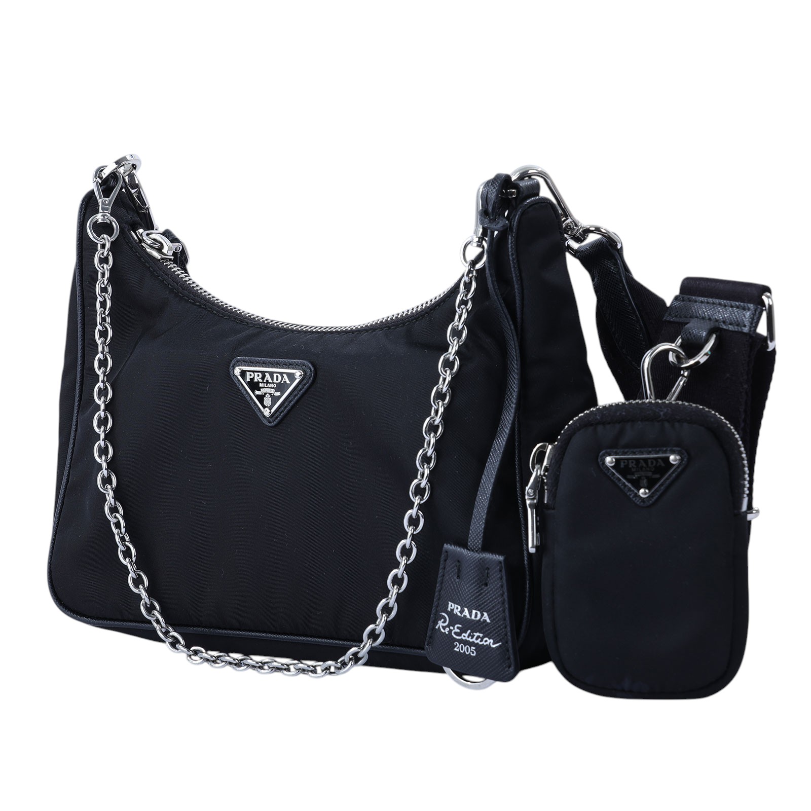 普拉達 PRADA Re-Edition 2005 Re-Nylon 手袋 1BH204_R064 黑尼龍HOBO 三合一包 防塵袋