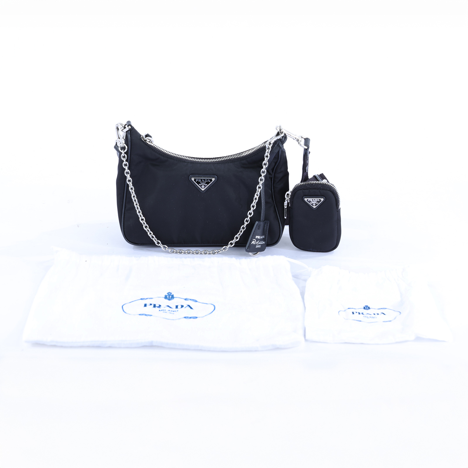 普拉達 PRADA Re-Edition 2005 Re-Nylon 手袋 1BH204_R064 黑尼龍HOBO 三合一包 防塵袋