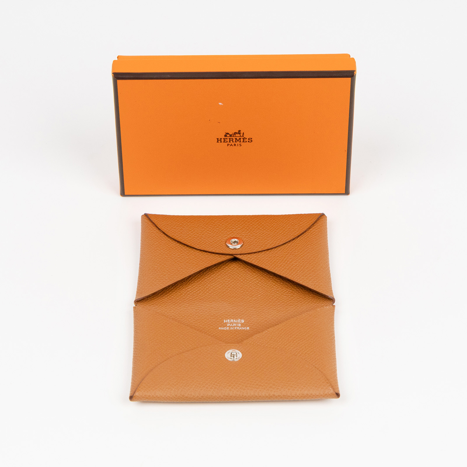 愛馬仕 Hermès Calvi 卡包 CAL W刻 金棕CALVI 原廠盒子