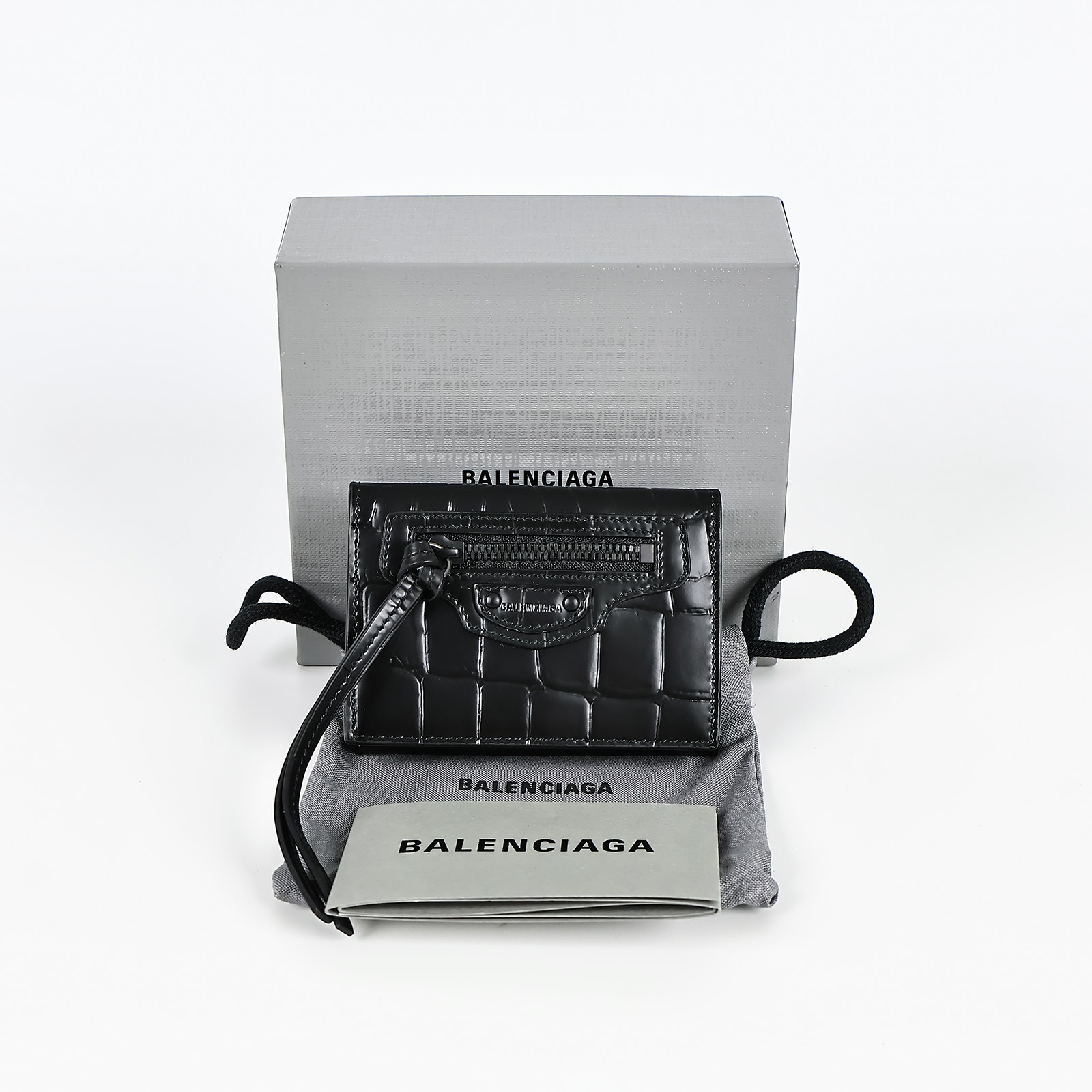 巴黎世家 BALENCIAGA 錢包 三折 短夾 64010715V07 黑鱷魚機車三折短夾 原廠盒子/防塵袋