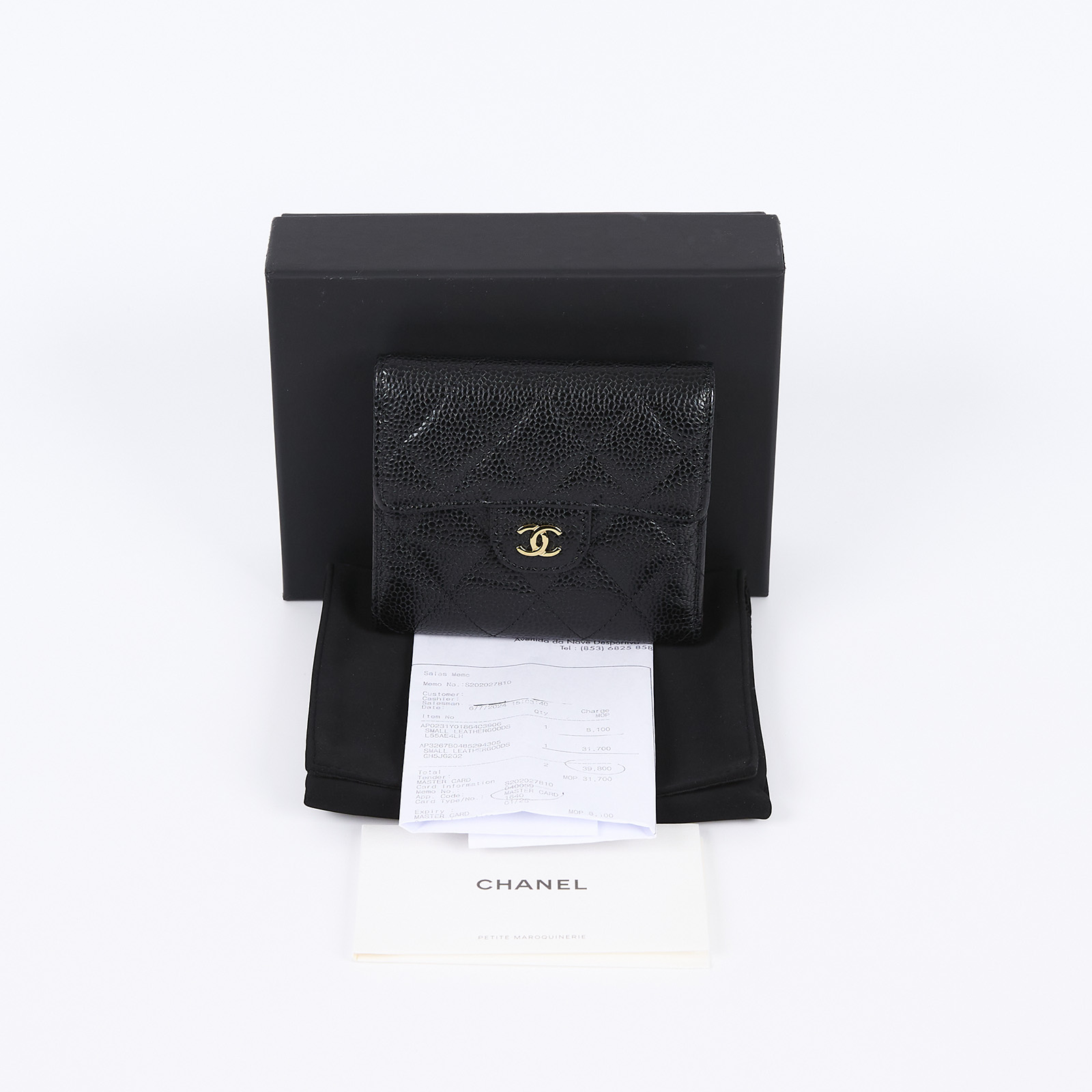 香奈兒 CHANEL 經典 小型 口蓋 皮夾 小羊皮 短夾  AP0231 黑金荔枝三折夾 原廠盒子/防塵袋