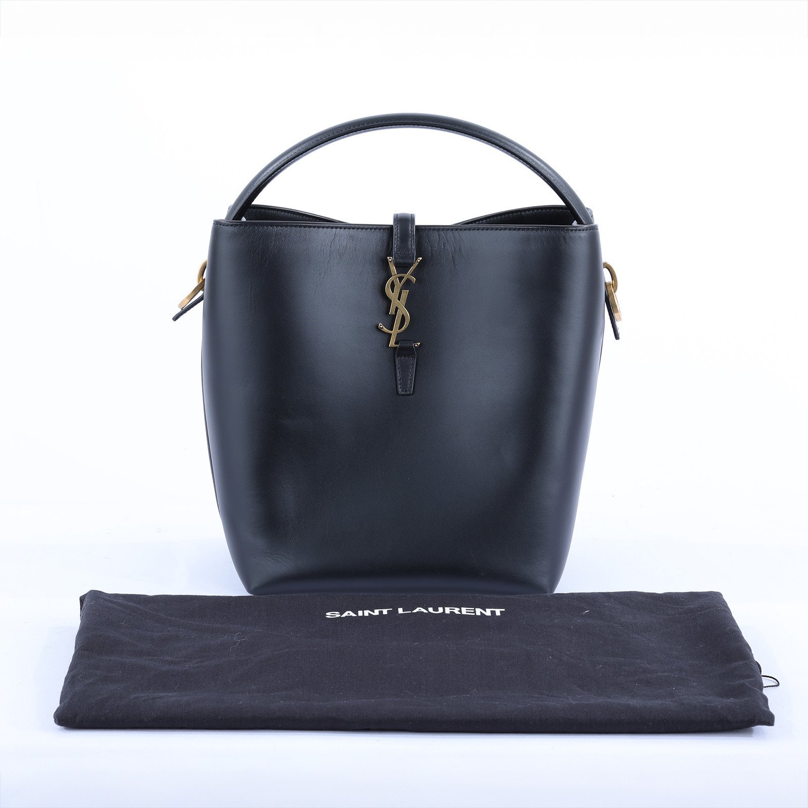 聖羅蘭 YSL SAINT LAURENT le 37 亮面皮革手袋 7428282R20W 黑LE 37 金釦小牛皮二用水桶包 防塵袋