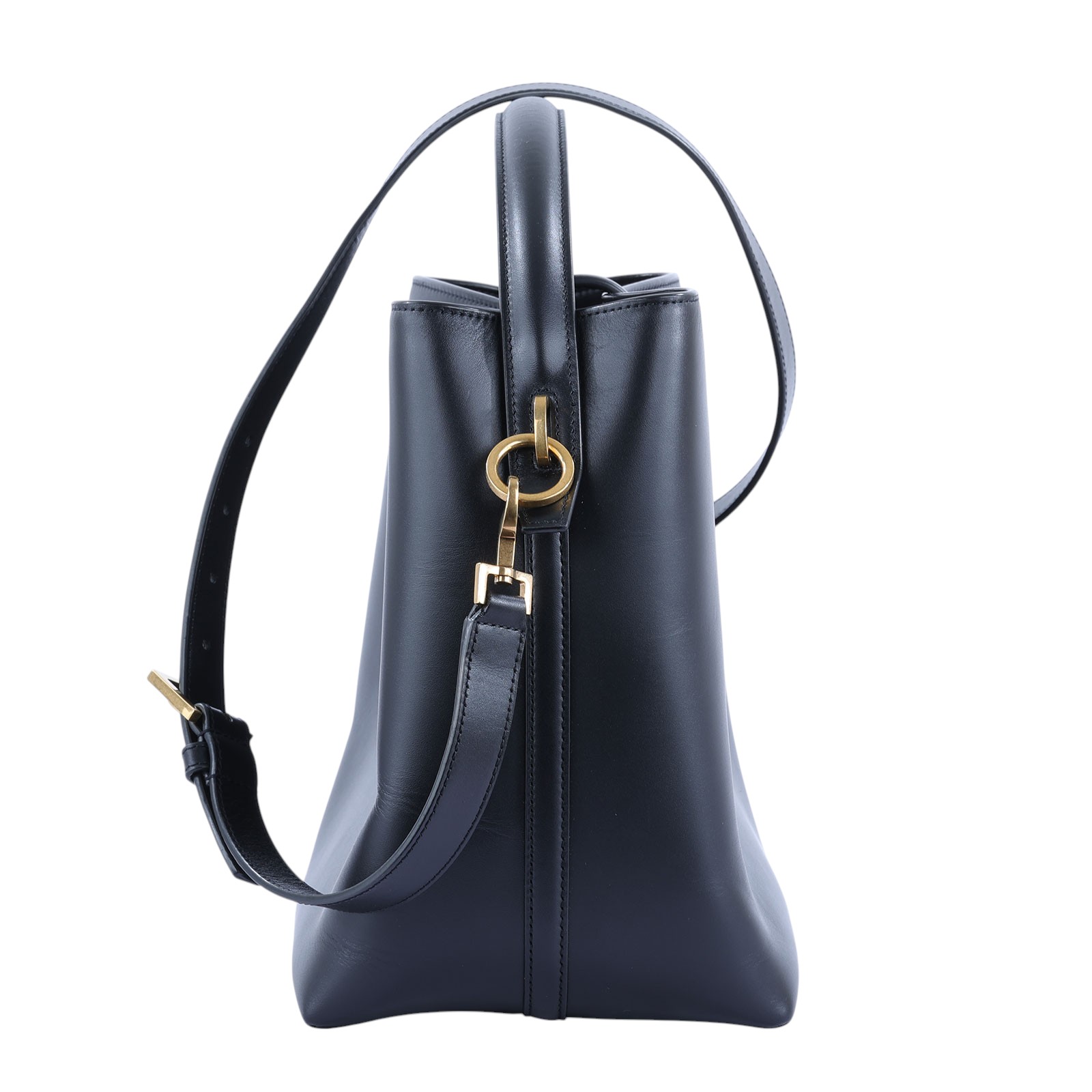 聖羅蘭 YSL SAINT LAURENT le 37 亮面皮革手袋 7428282R20W 黑LE 37 金釦小牛皮二用水桶包 防塵袋