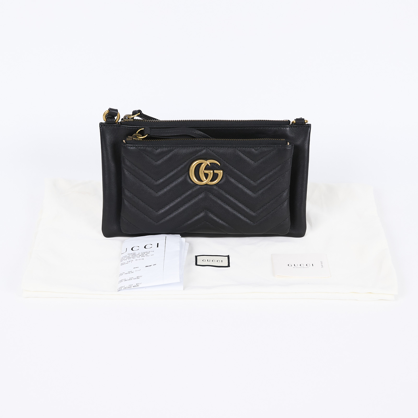 古馳 GUCCI GG Marmont 斜背包 453878 黑MARMONT WOC 防塵袋／影印購買證明