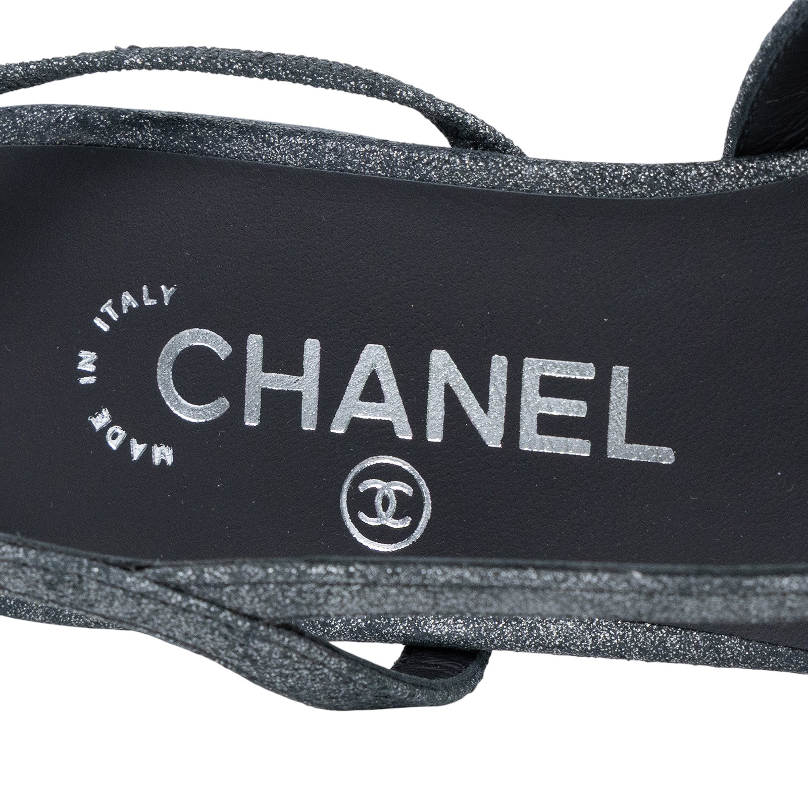 香奈兒 CHANEL 後繫帶鞋 G31319_365 黑銀後細帶平底鞋 防塵袋/原廠盒子
