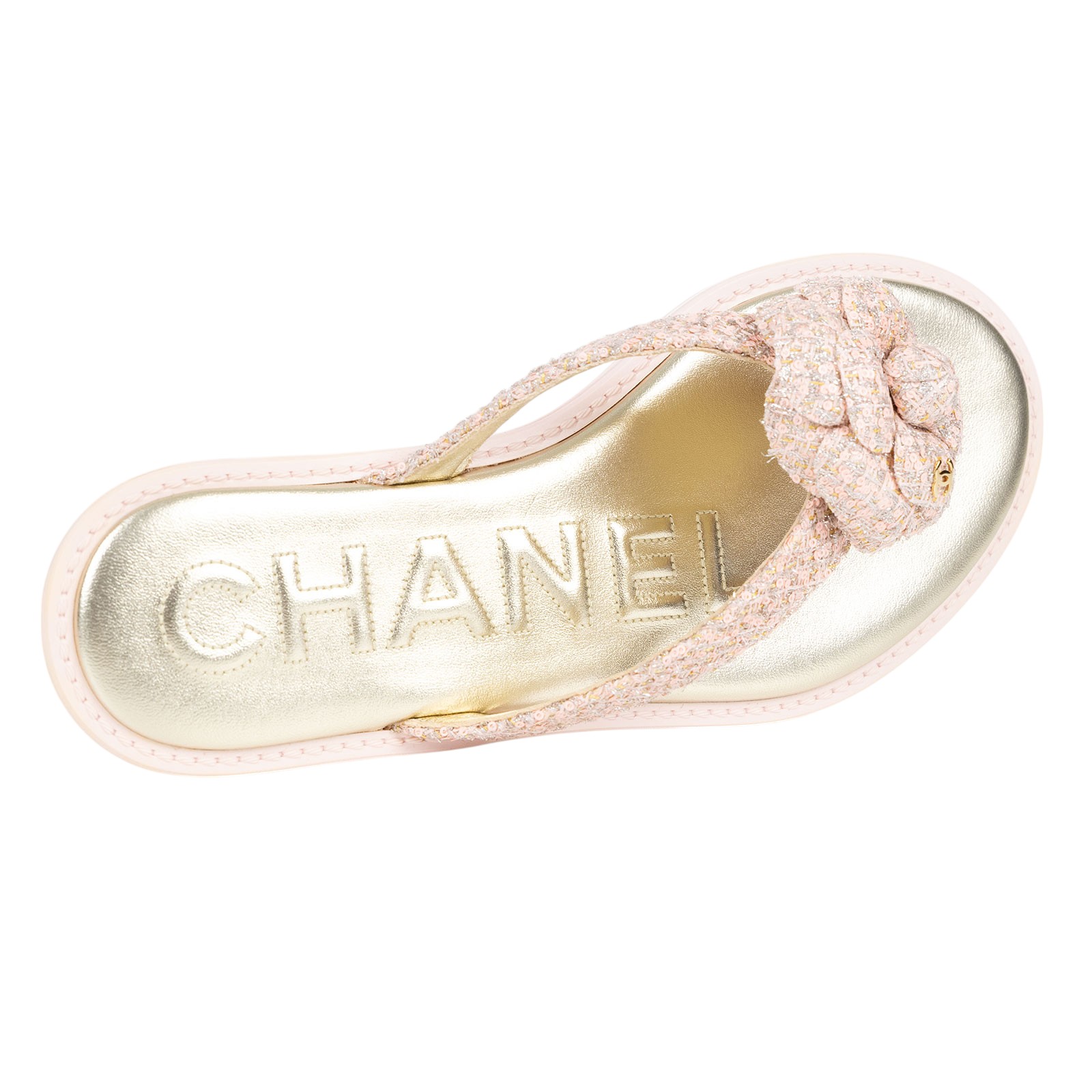 香奈兒 CHANEL 山茶花 夾腳 涼鞋 G31577_365 粉毛呢山茶花拖鞋 底泛黃 防塵袋/原廠盒子
