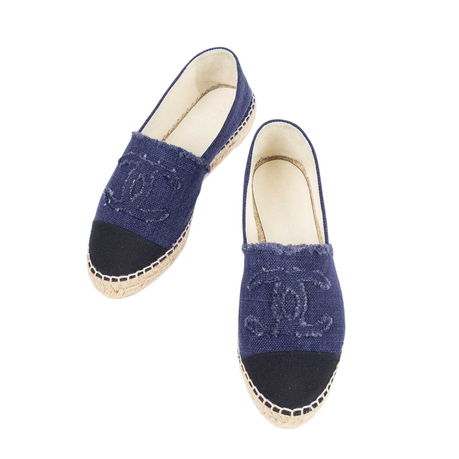 香奈兒 CHANEL Espadrilles 漁夫鞋 G29762_37 丹寧草編鞋 防塵袋/原廠盒子