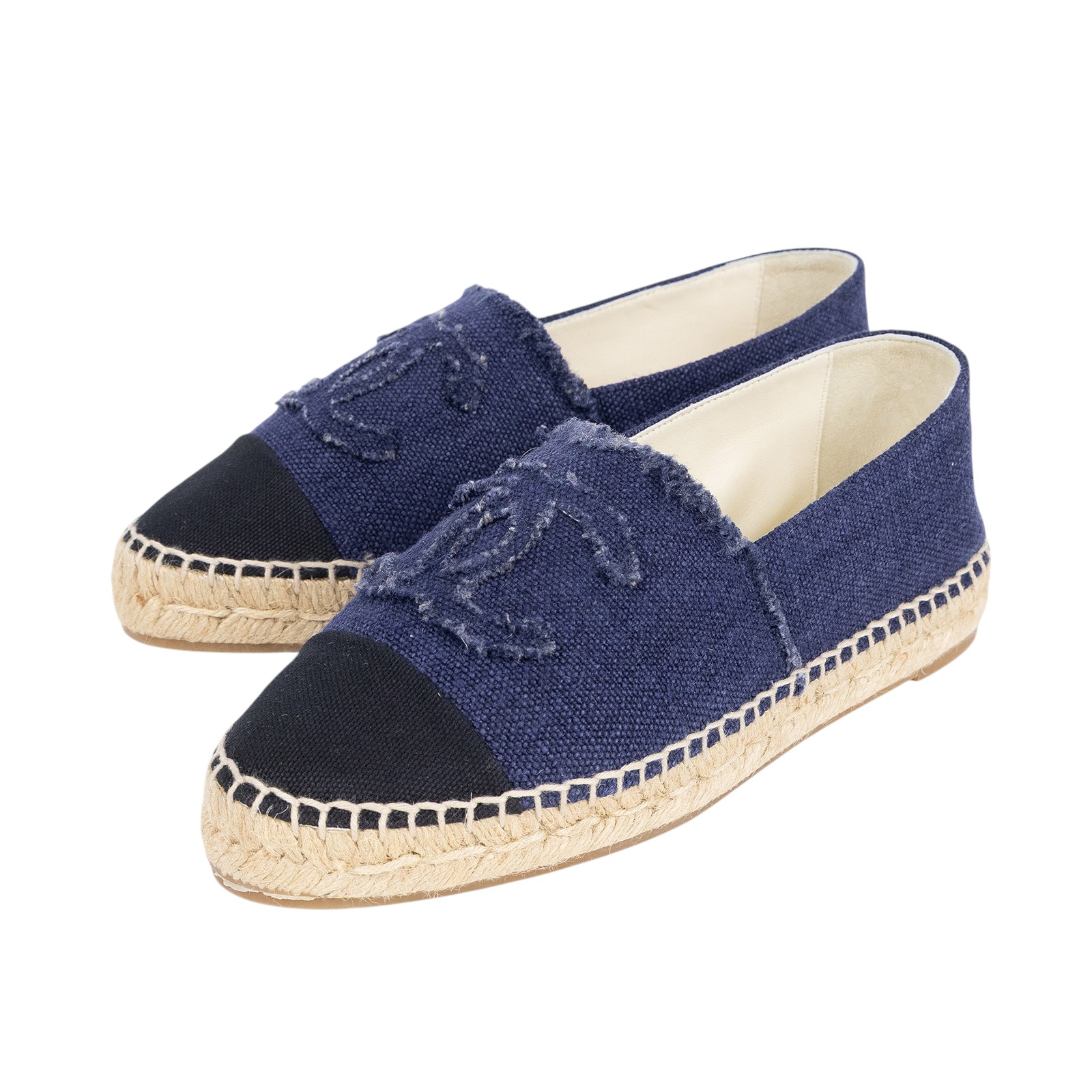 香奈兒 CHANEL Espadrilles 漁夫鞋 G29762_37 丹寧草編鞋 防塵袋/原廠盒子
