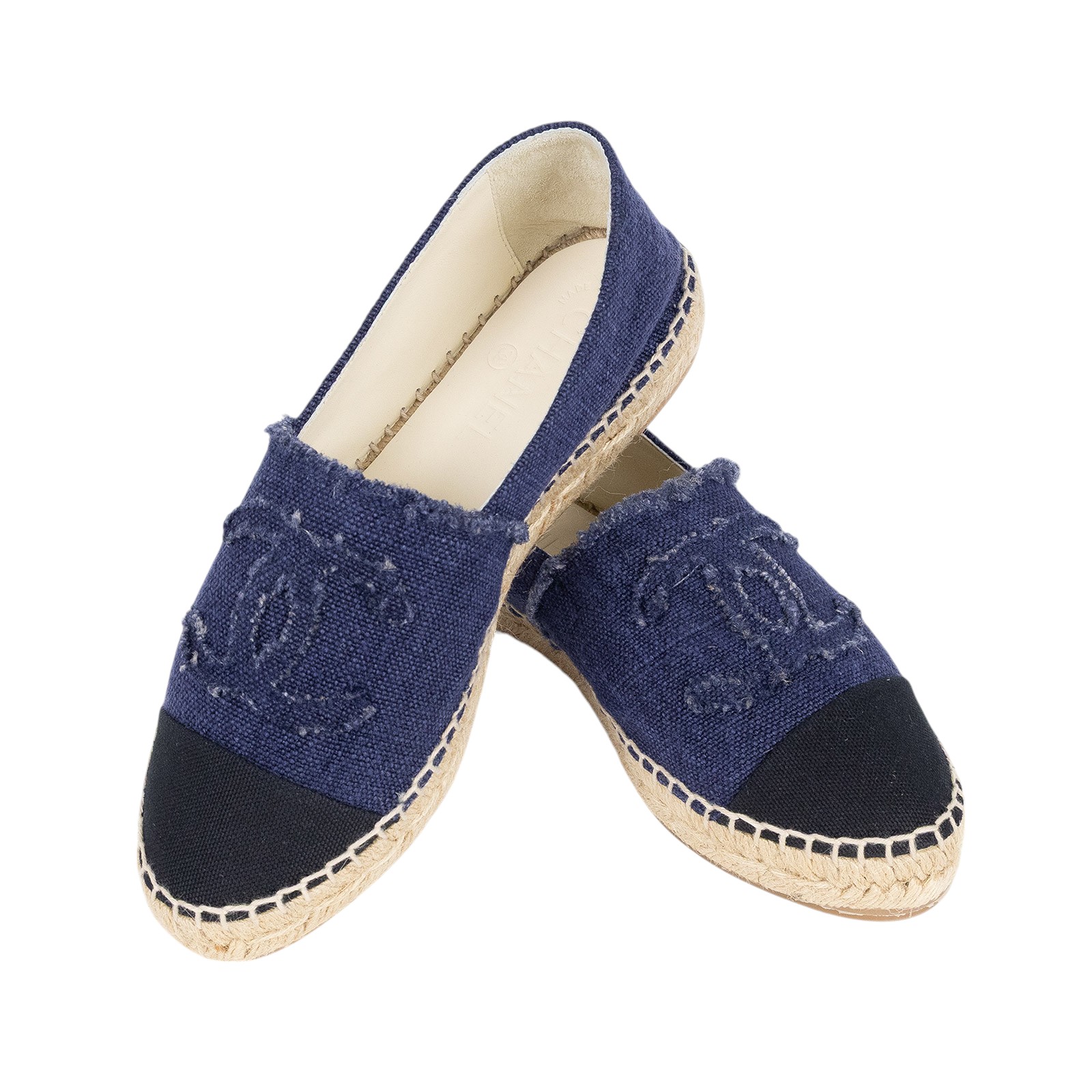 香奈兒 CHANEL Espadrilles 漁夫鞋 G29762_37 丹寧草編鞋 防塵袋/原廠盒子