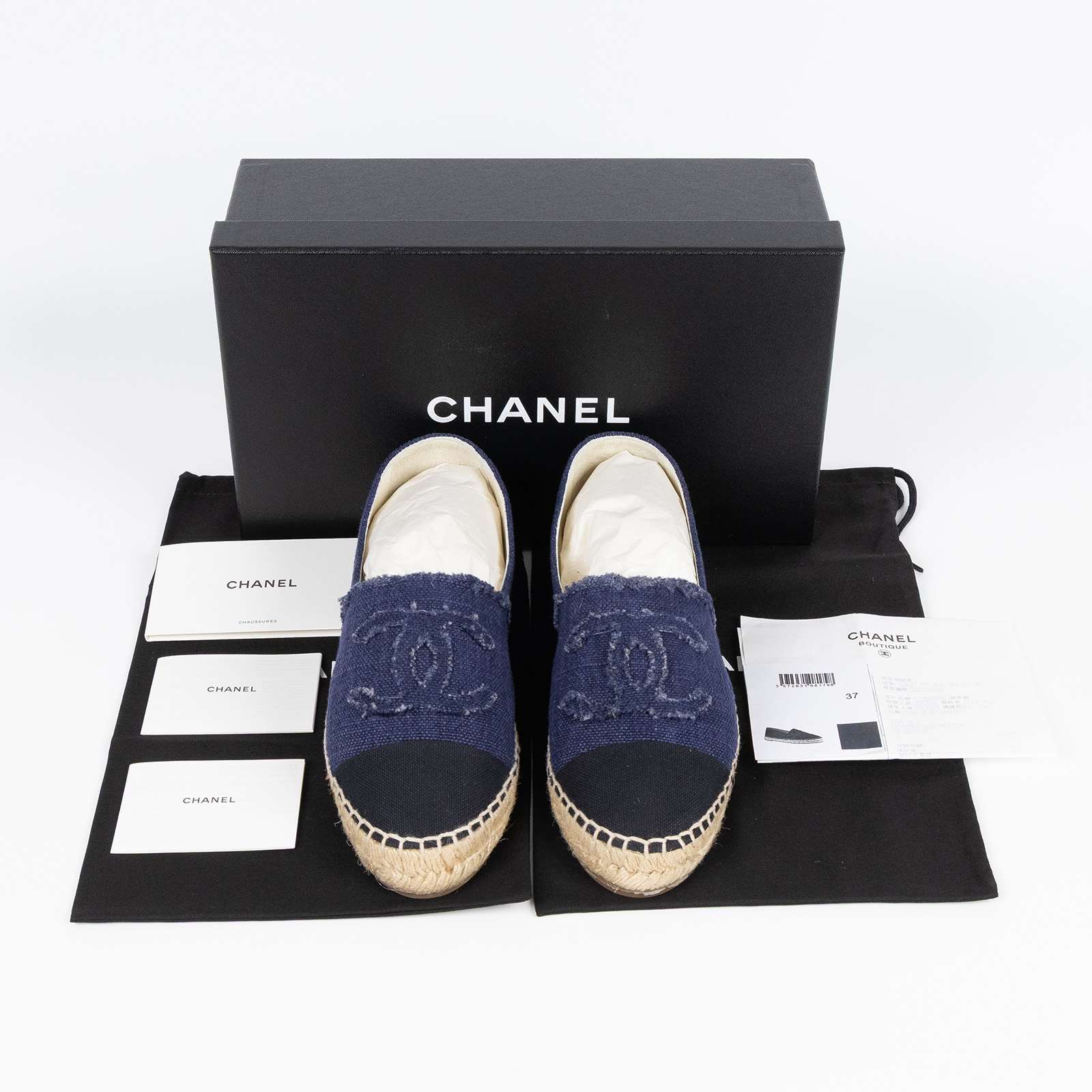 香奈兒 CHANEL Espadrilles 漁夫鞋 G29762_37 丹寧草編鞋 防塵袋/原廠盒子