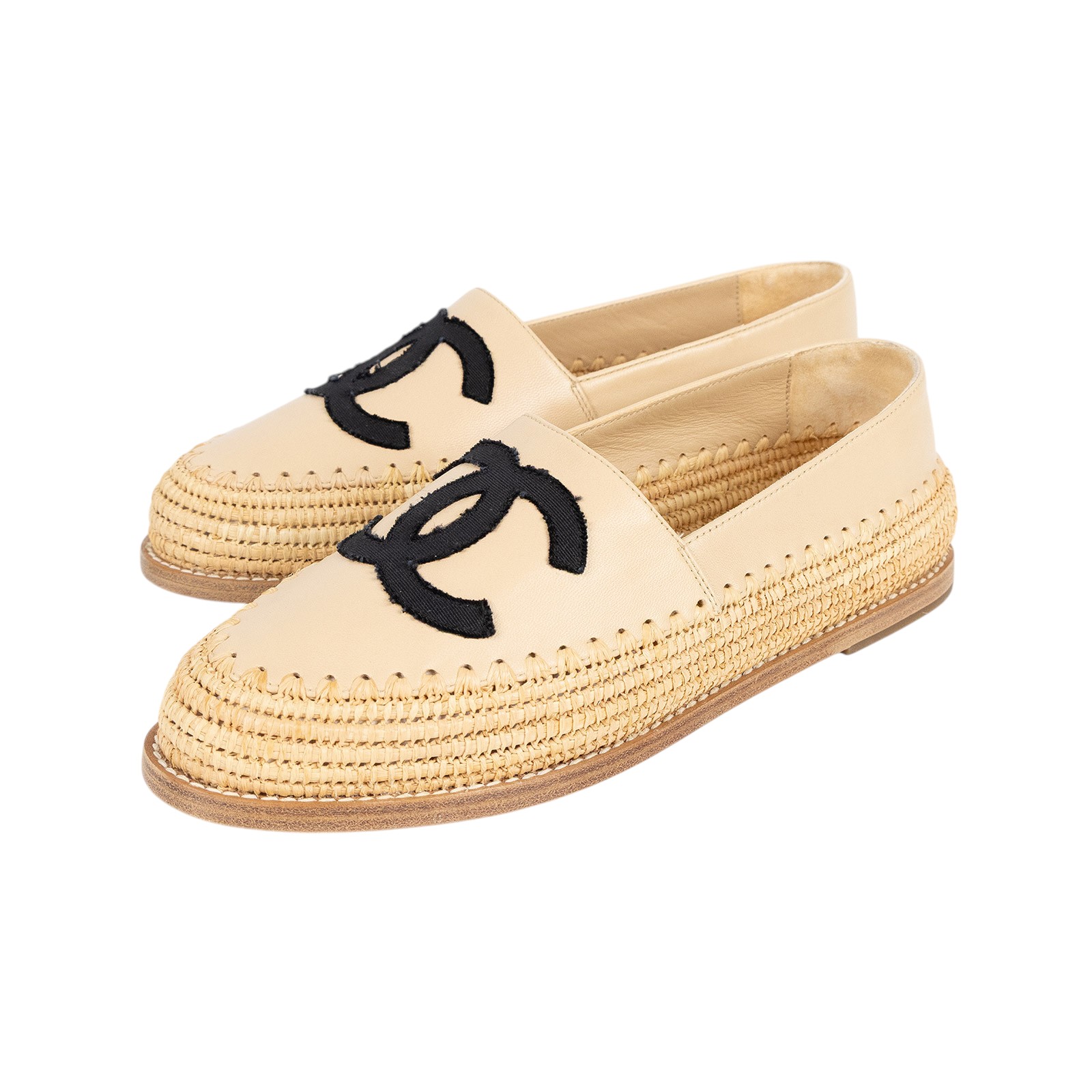 香奈兒 CHANEL Espadrilles 漁夫鞋 G33559_37 膚色大雙C草編鞋 防塵袋/原廠盒子