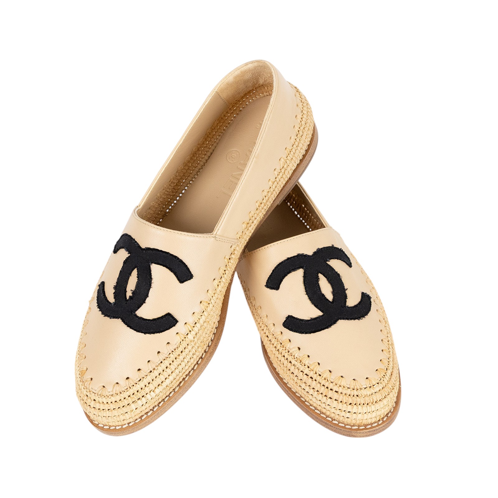 香奈兒 CHANEL Espadrilles 漁夫鞋 G33559_37 膚色大雙C草編鞋 防塵袋/原廠盒子