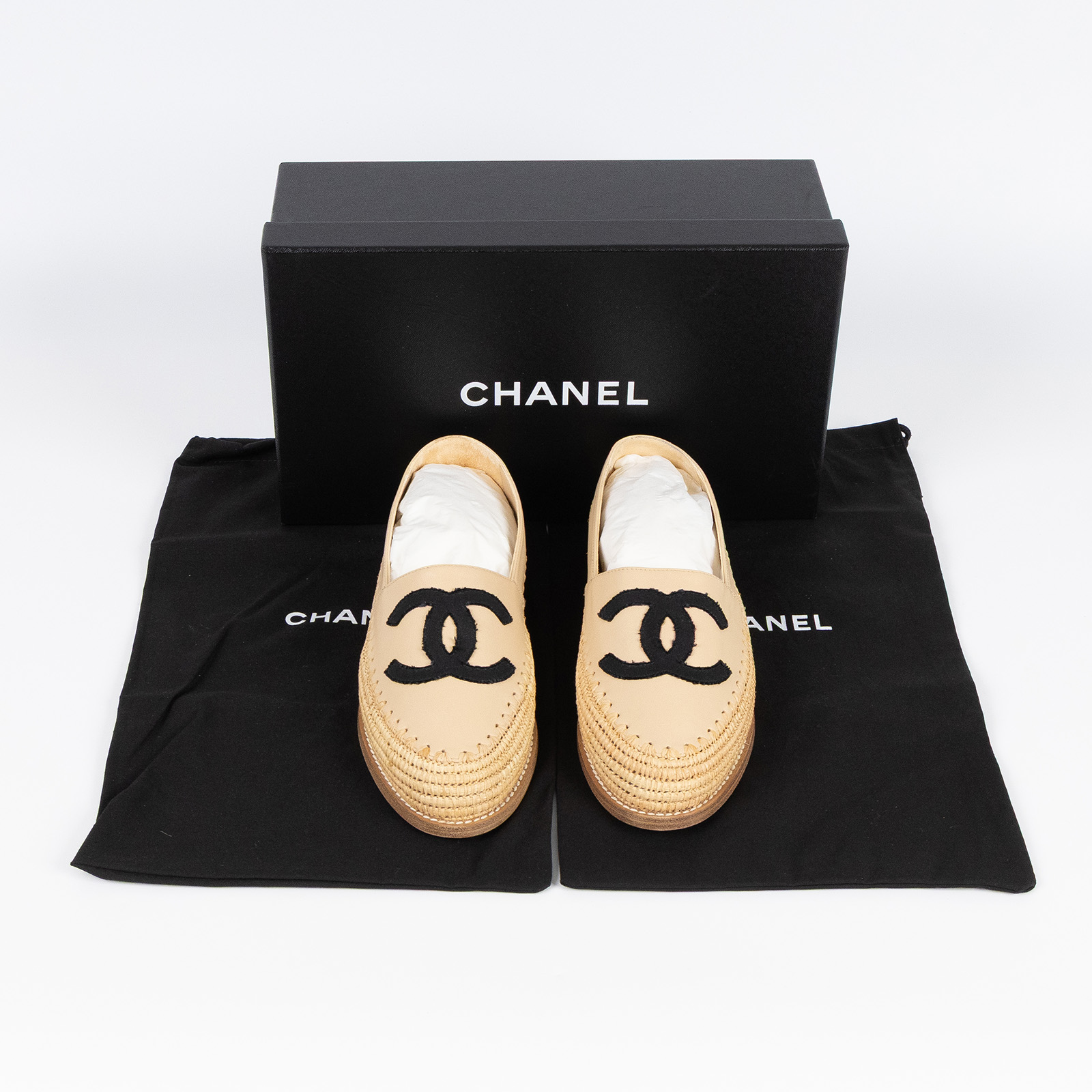 香奈兒 CHANEL Espadrilles 漁夫鞋 G33559_37 膚色大雙C草編鞋 防塵袋/原廠盒子