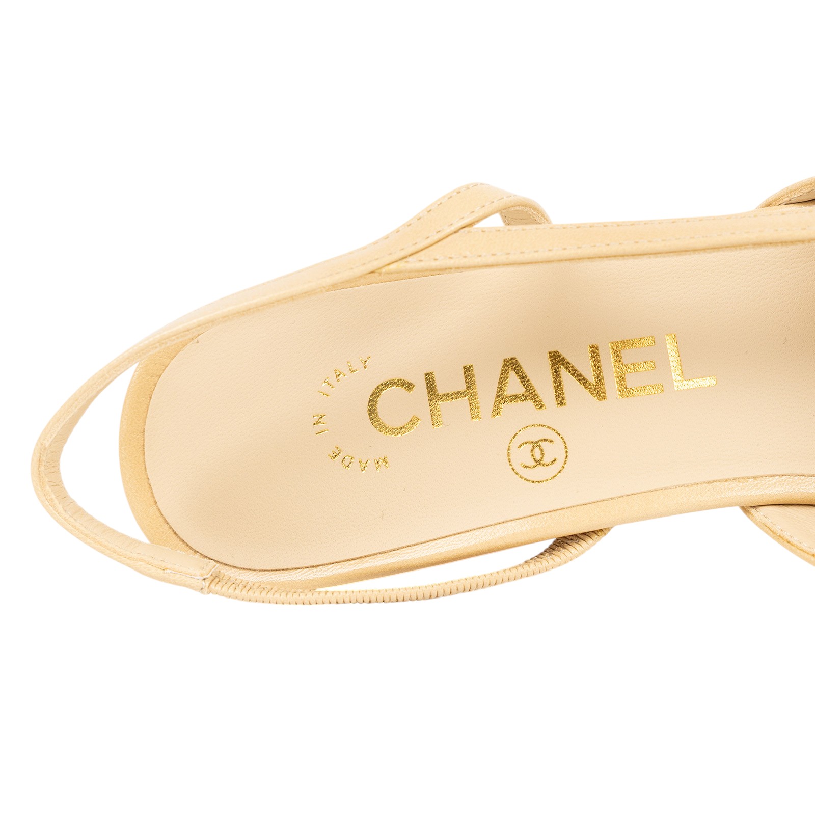香奈兒 CHANEL 後繫帶 跟鞋 G31318_365 膚色粗跟鞋 防塵袋/原廠盒子