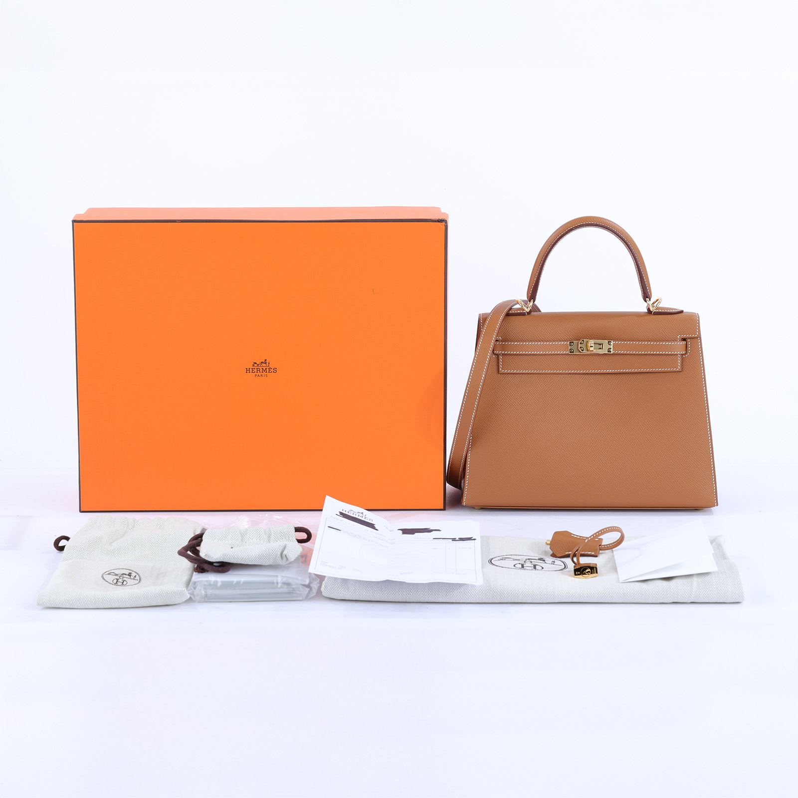 愛馬仕 Hermès Kelly Bag 凱莉包 25 KL25 Z刻 金棕KELLY25 EPSOM 防塵袋/原廠盒子/鎖組/購買證明